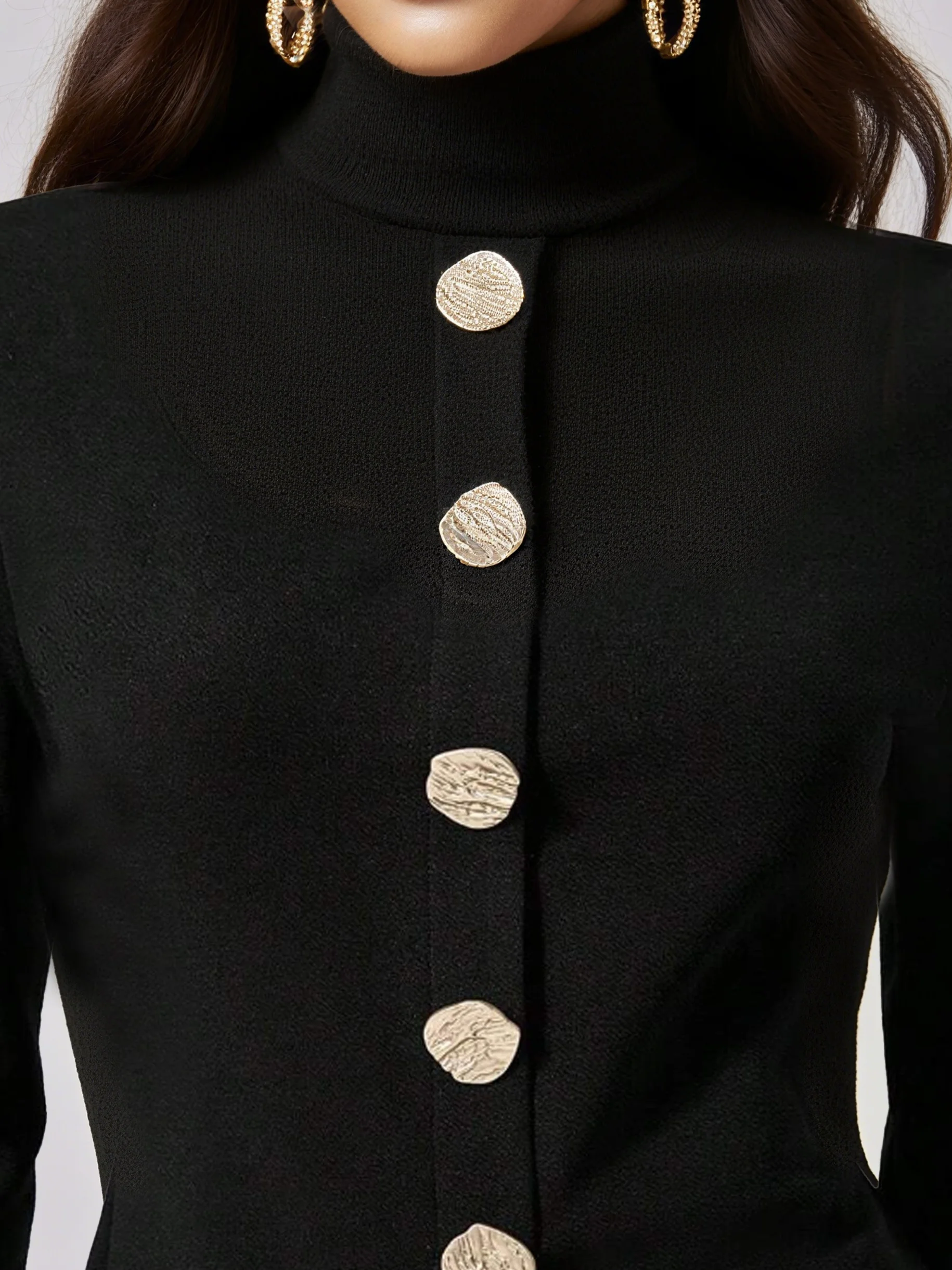 Jersey Urban Unifarben Geknöpft Rollkragen T-Shirt