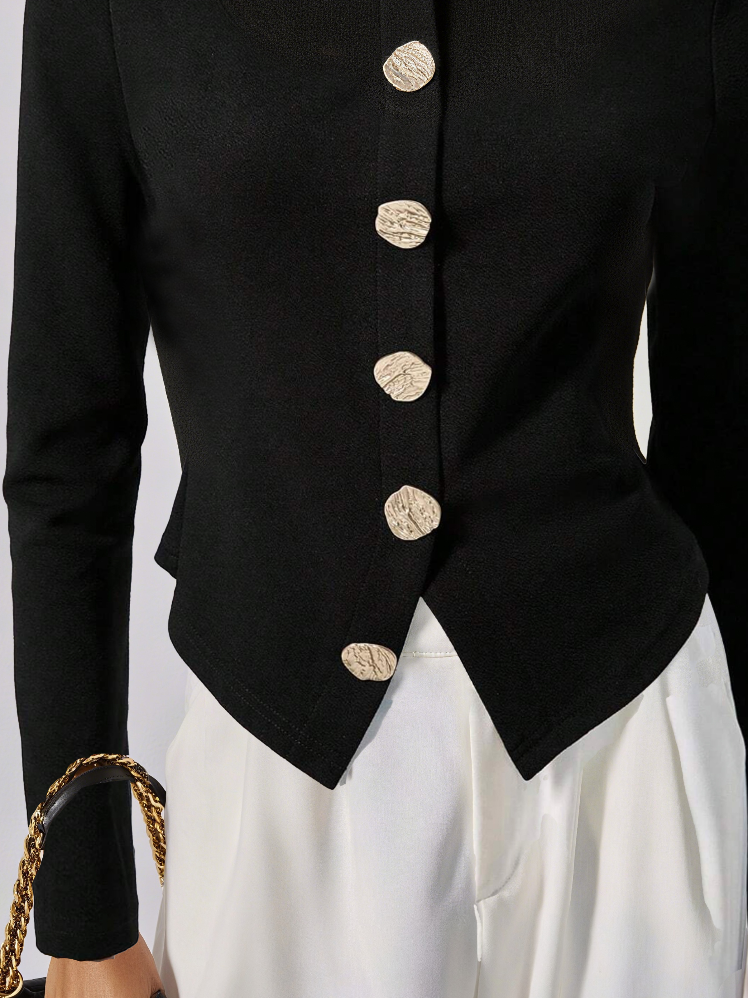 Jersey Urban Unifarben Geknöpft Rollkragen T-Shirt