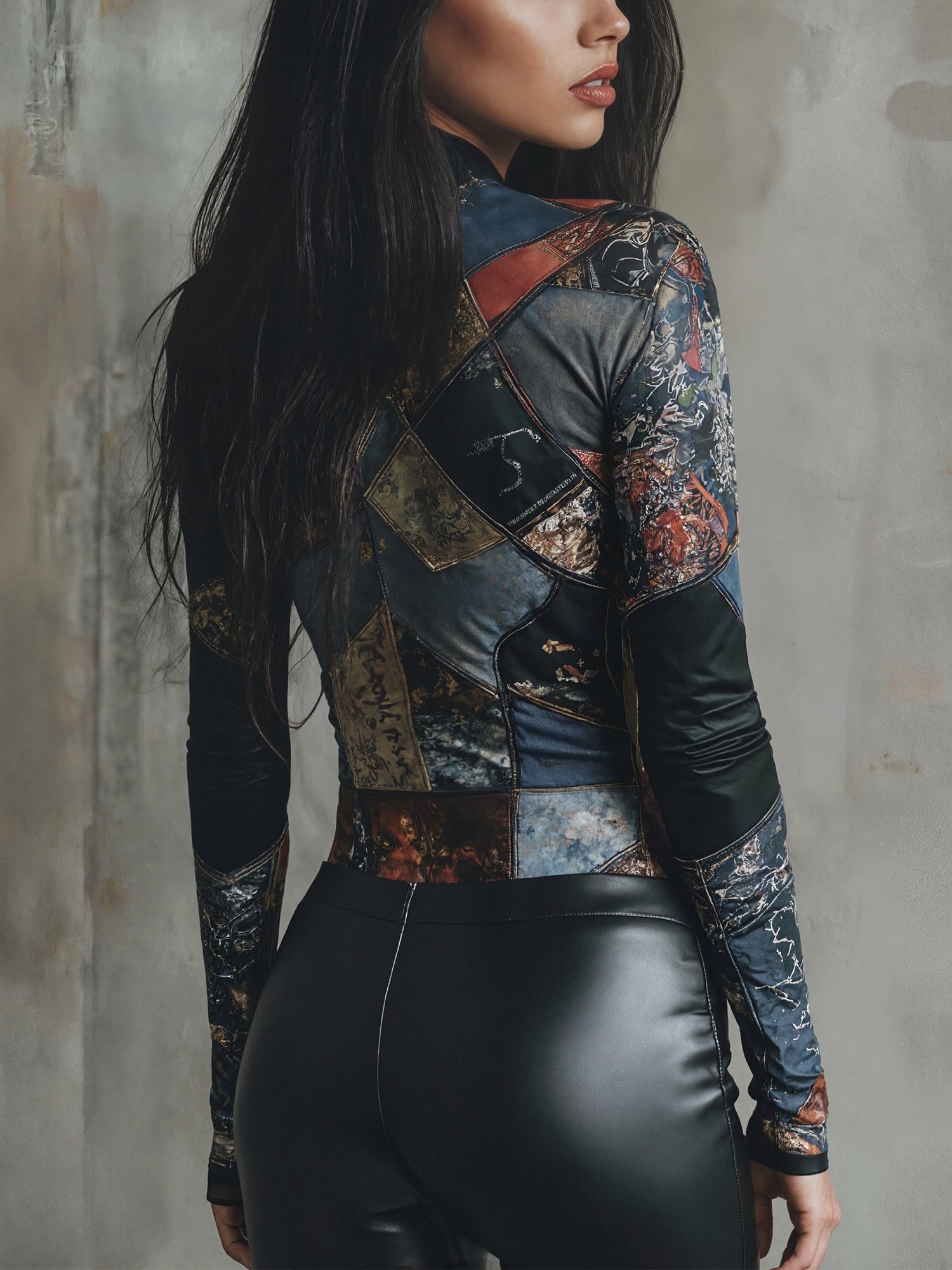 Urban Abstrakt Print Stehkragen T-Shirt