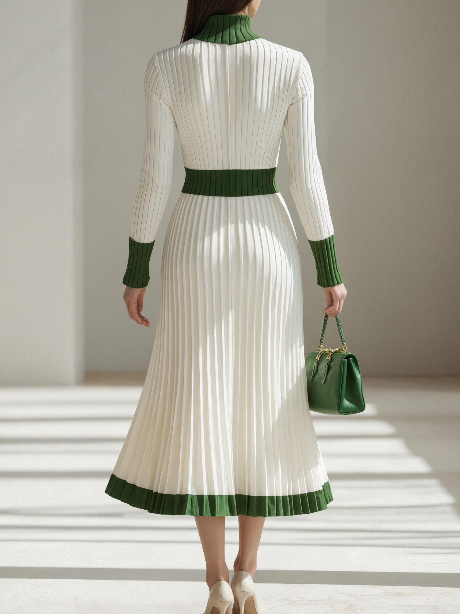 Elegant Farbblock Mock Neck Maxikleid