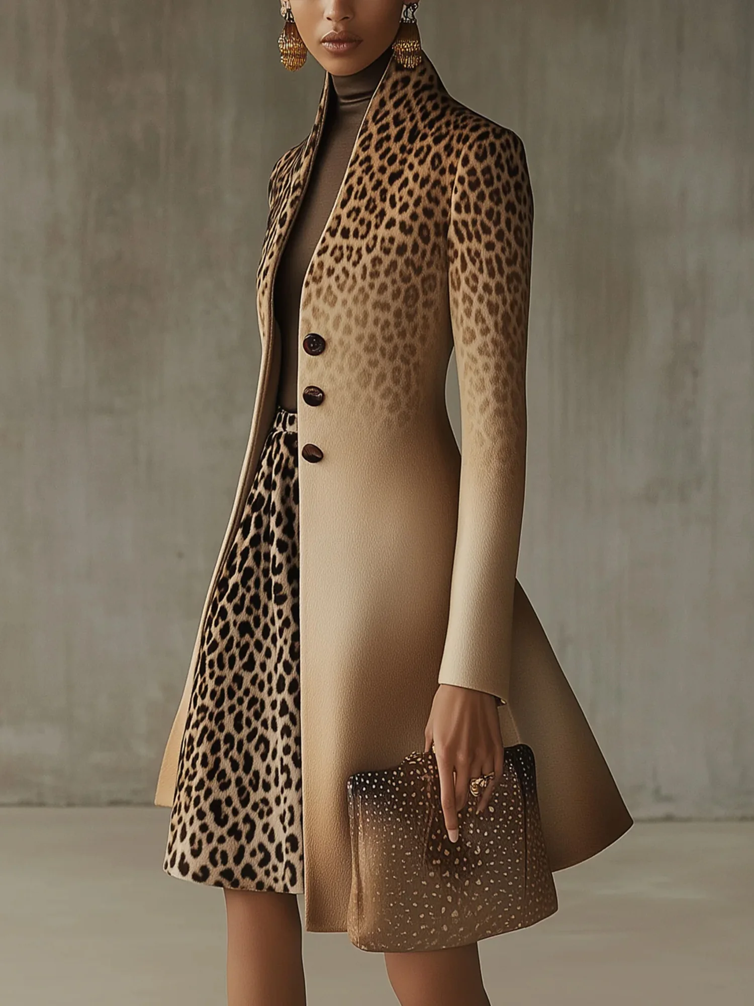 Urban Print Tierdruck Farbverlauf Stehkragen Mantel