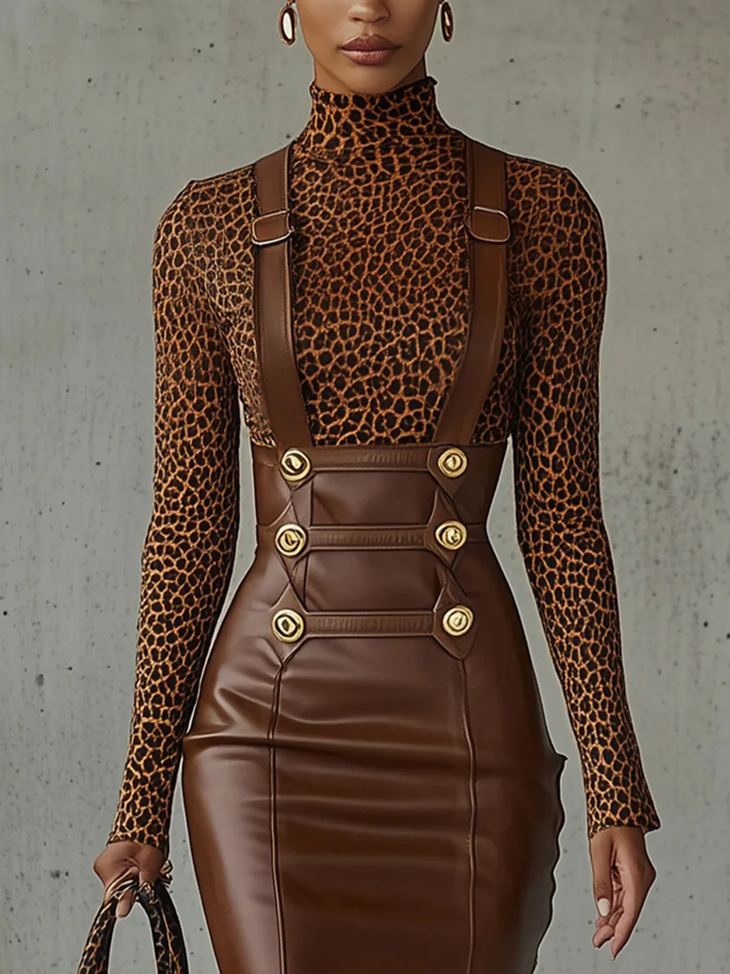 Urban Geknöpft Unifarben Kunstleder Breite Träger Rock