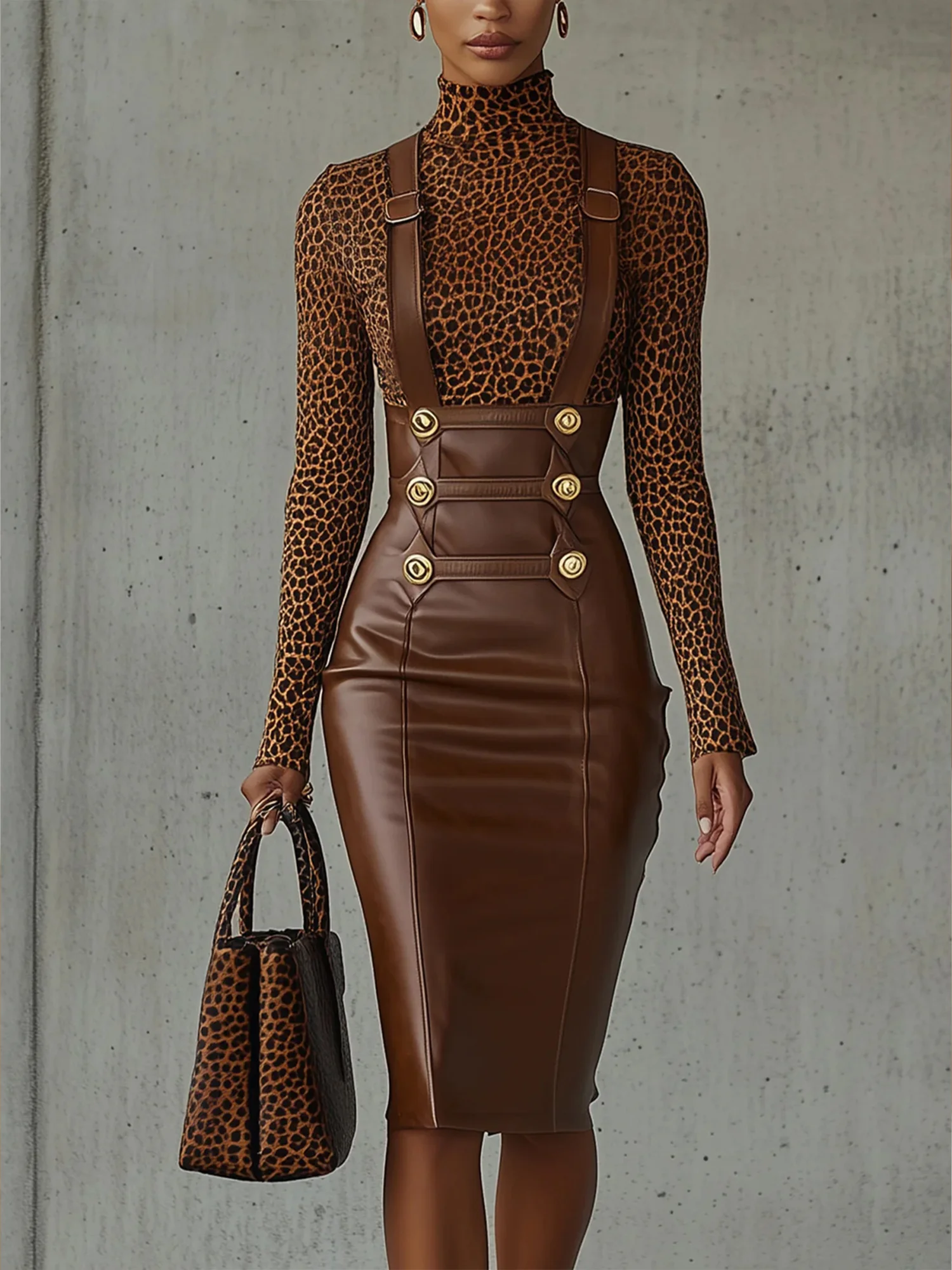 Urban Geknöpft Unifarben Kunstleder Breite Träger Rock