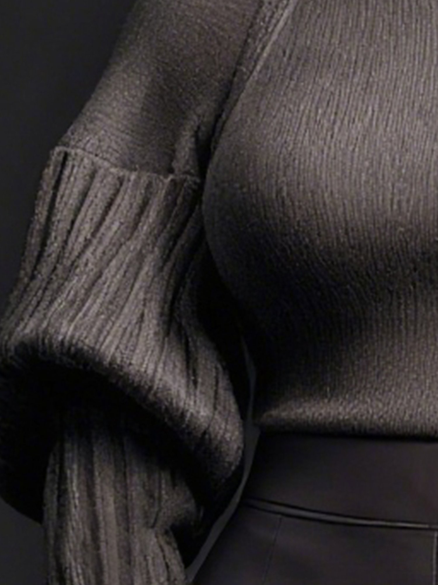 Urban Unifarben Rollkragen Puffärmel Pullover