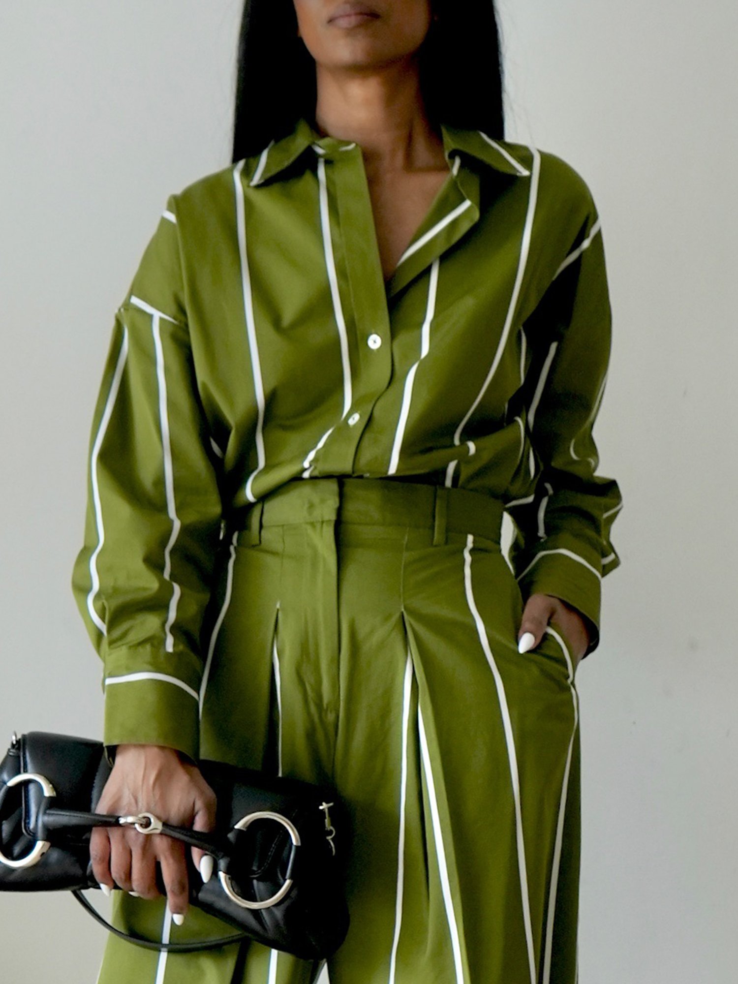 Lässig Gestreift Print Hemdkragen Bluse