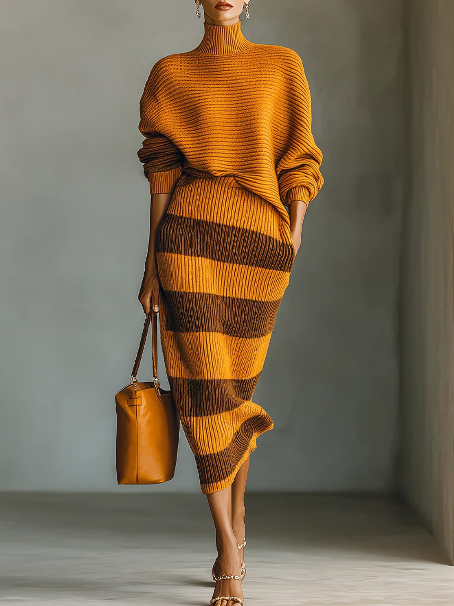 Urban Gestreift Farbblock Pullover Rock