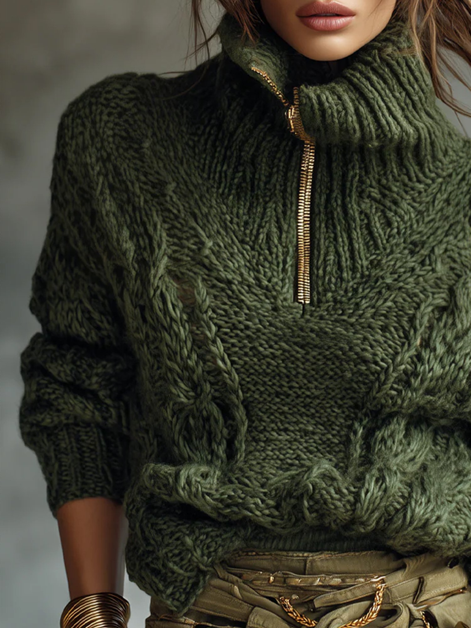 Lässig Unifarben Reißverschluss Rollkragen Pullover