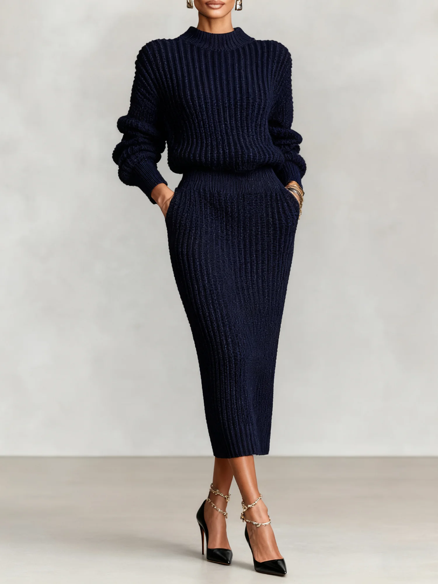 Lässig Unifarben Midi Pullover Rock