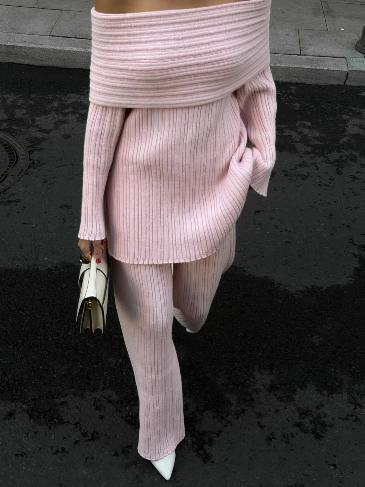 Elegant Unifarben Schulterfrei Pullover