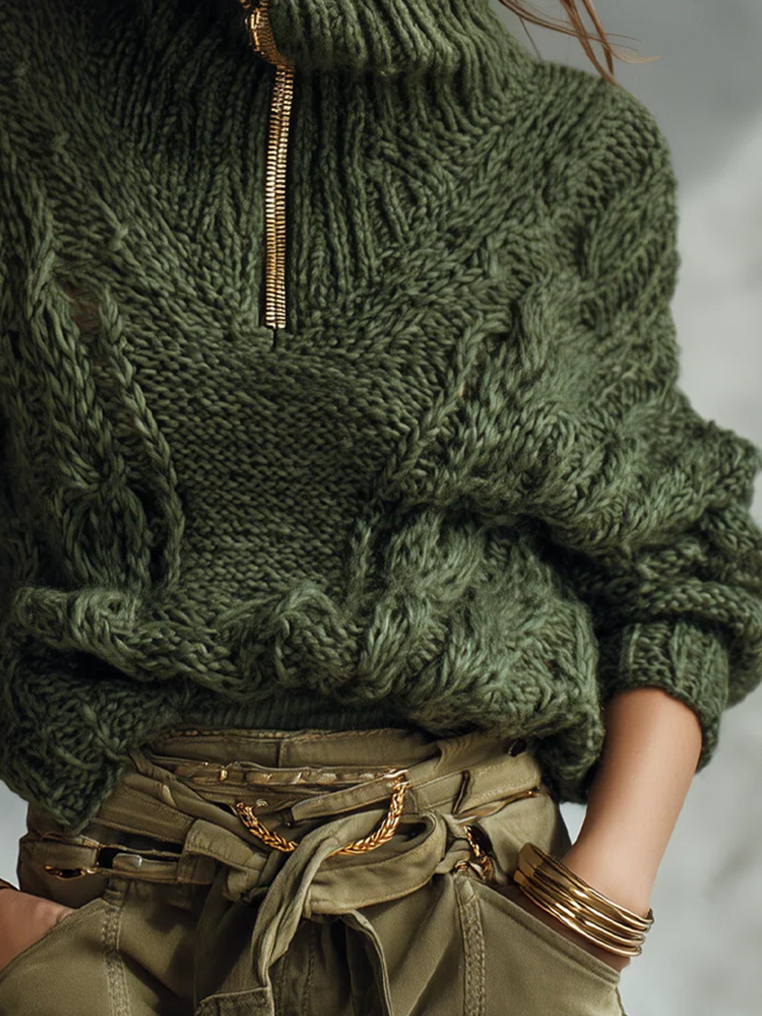 Lässig Unifarben Reißverschluss Rollkragen Pullover