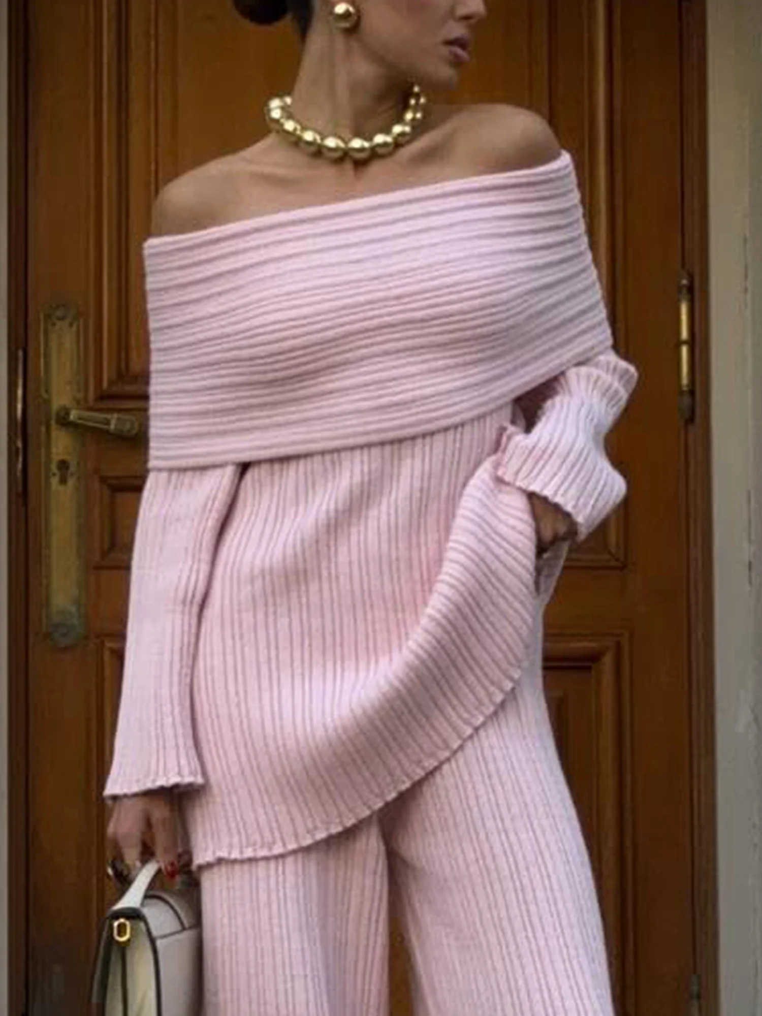 Elegant Unifarben Schulterfrei Pullover