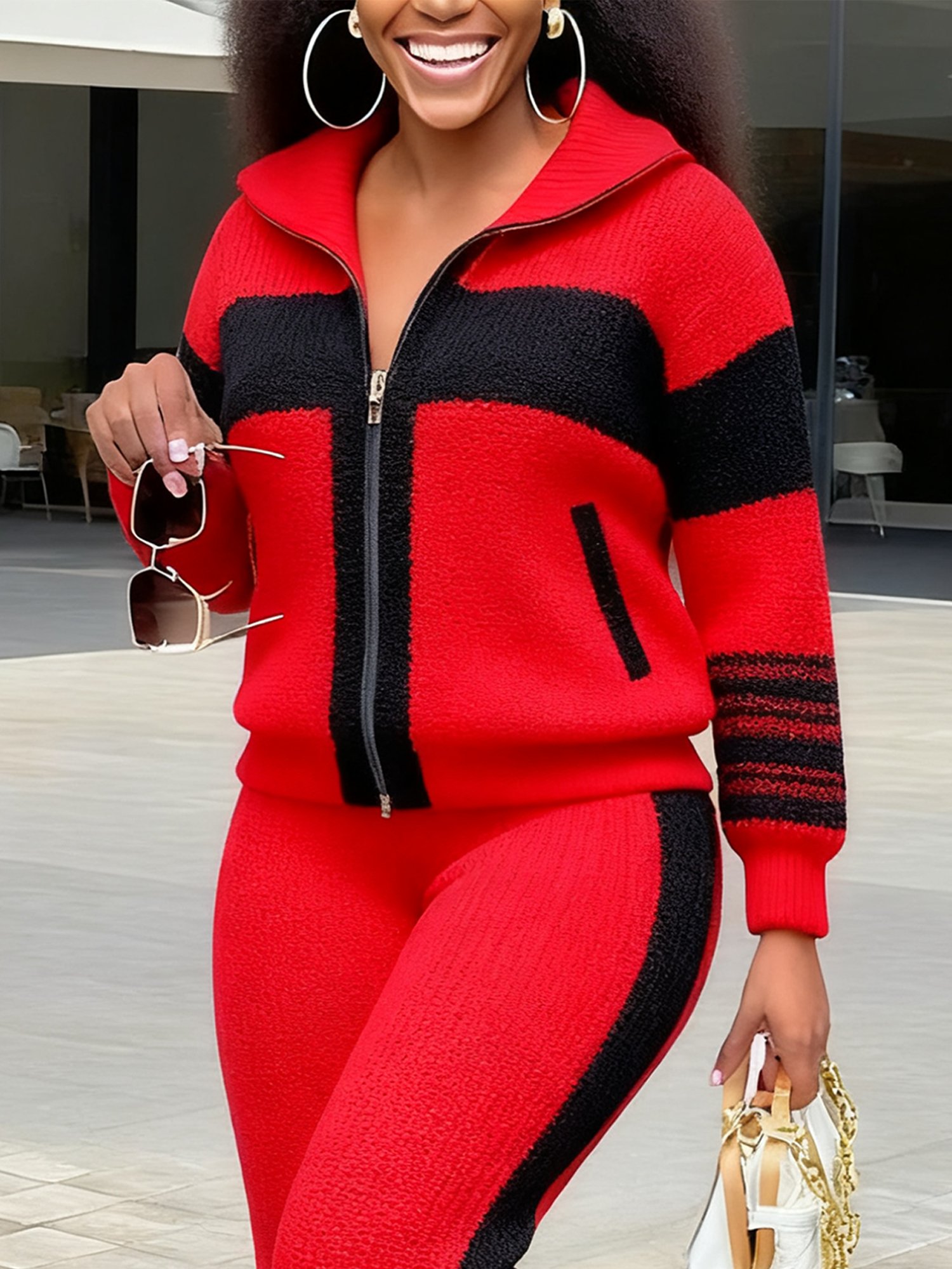 Lässig Farbblock Schalkragen Pullover Strickjacke