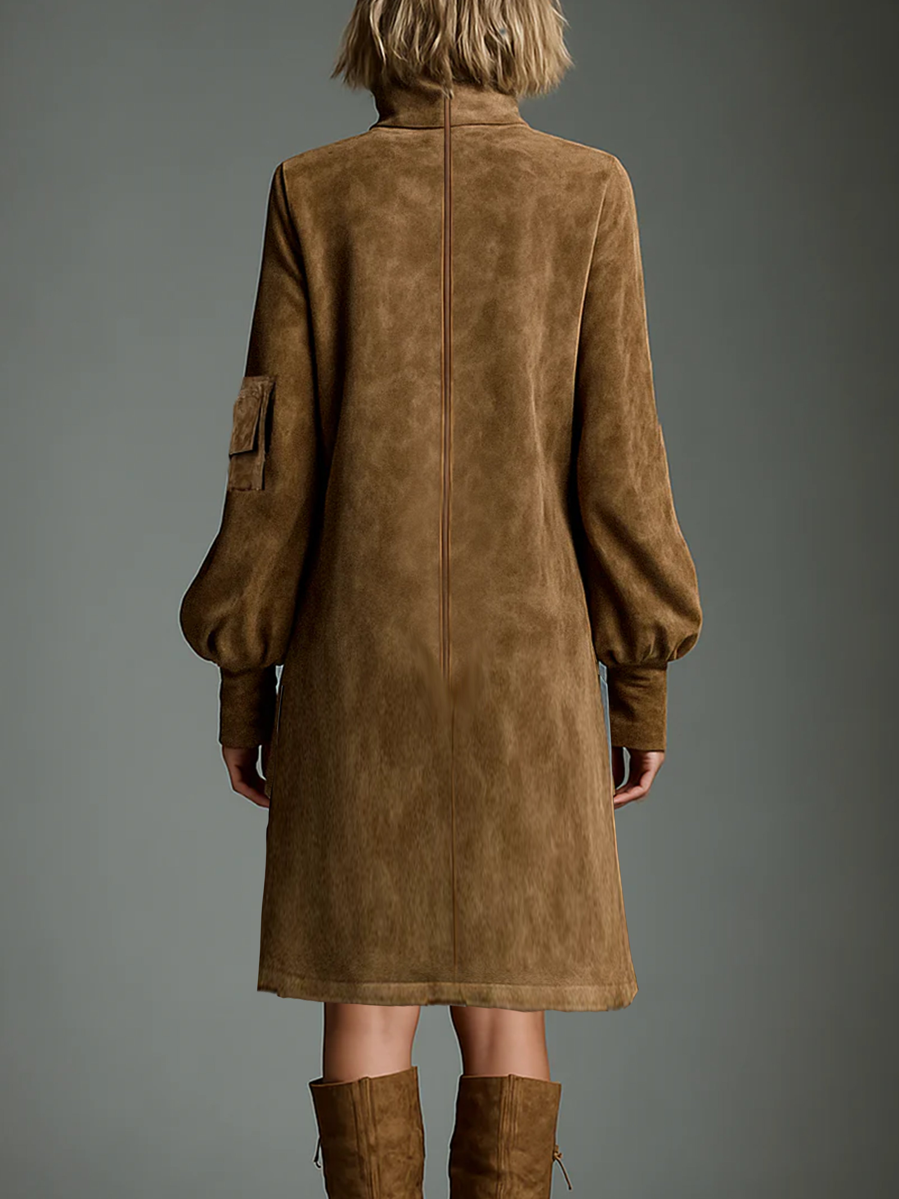 Lässig Unifarben Taschen Midikleid