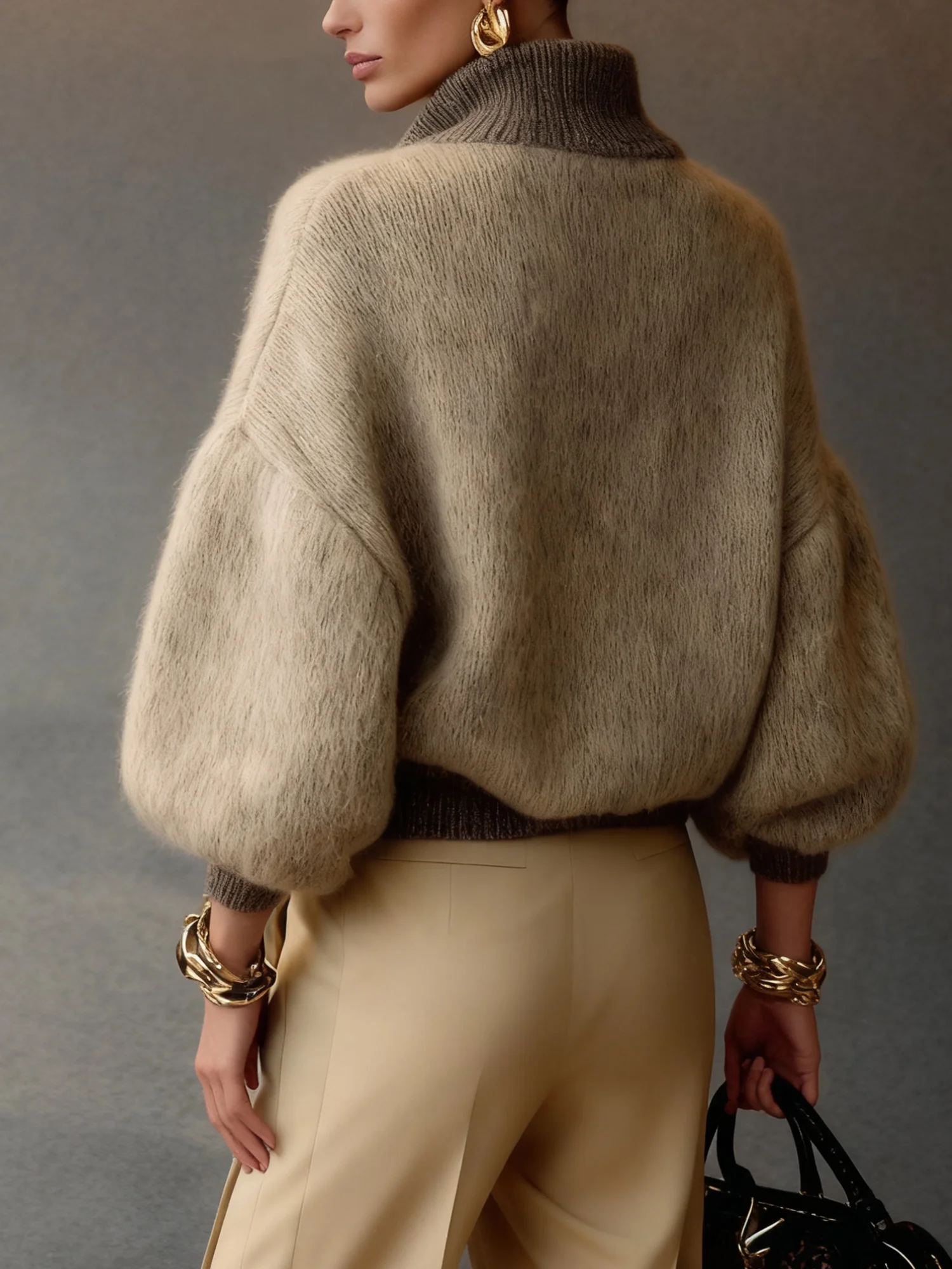 Lässig Unifarben Reißverschluss Mock Neck Raglanärmel Pullover