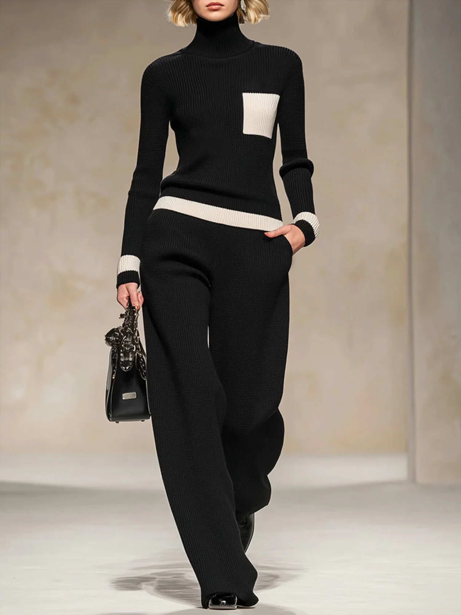 Lässig Unifarben Pullover Gerade Hosen