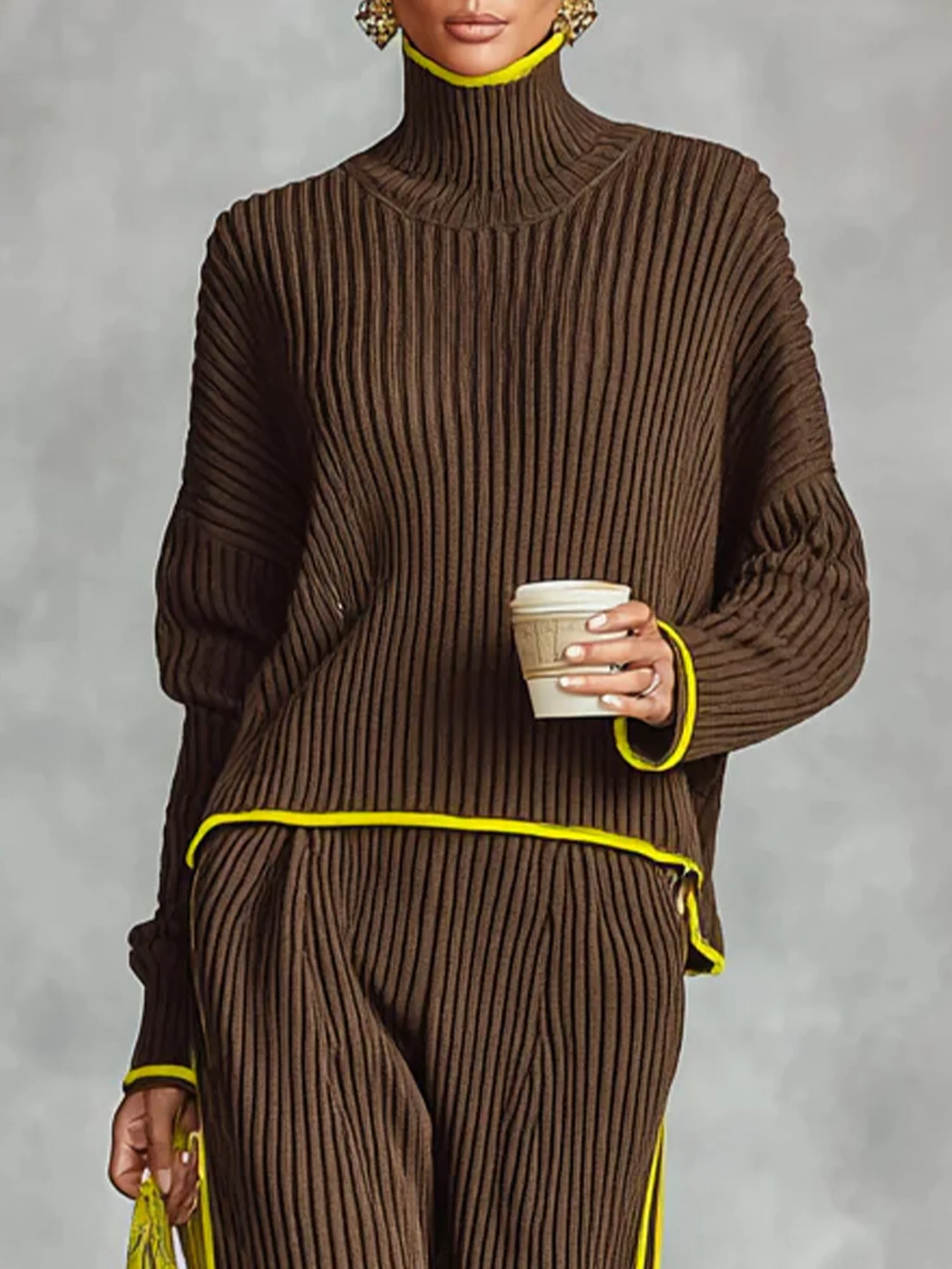 Lässig Farbblock Rollkragen Raglanärmel Pullover