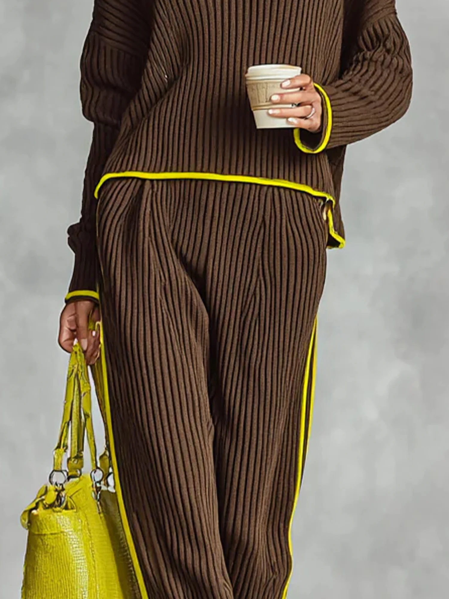 Lässig Farbblock Pullover Gerade Hosen