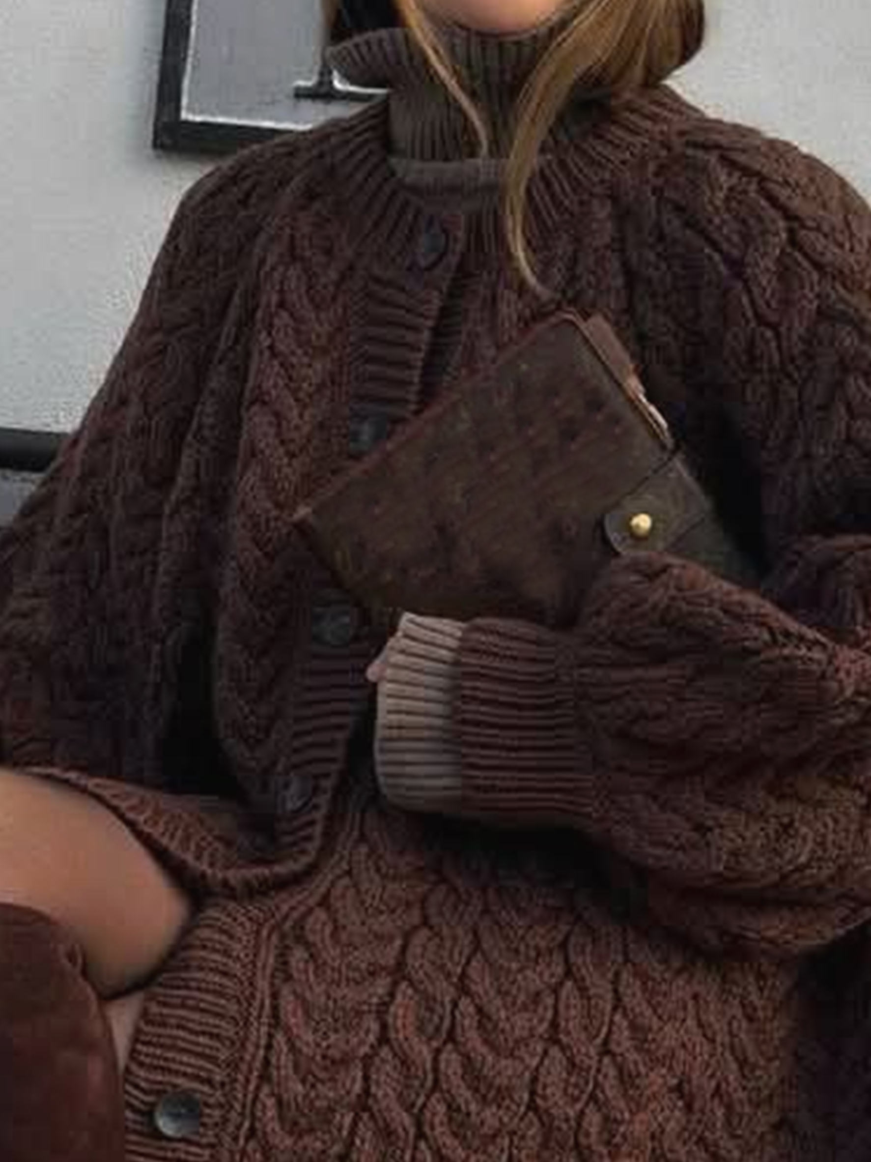 Lässig Unifarben Geknöpft Strickjacke