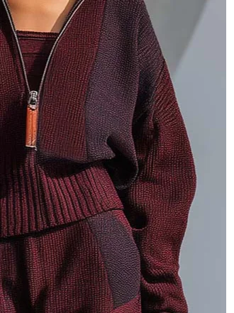 Lässig Farbblock Reißverschluss Strickjacke