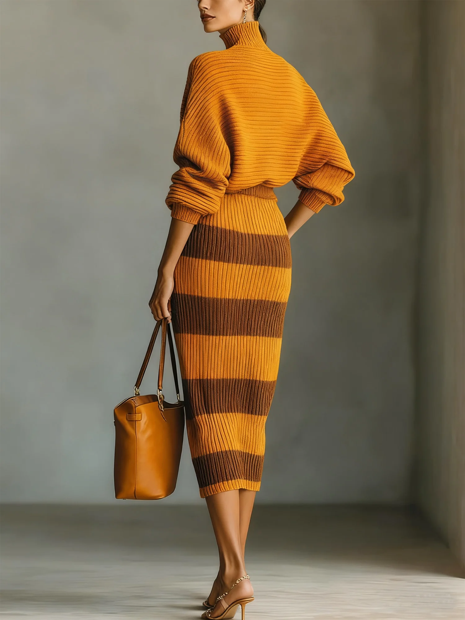 Urban Gestreift Farbblock Pullover Rock