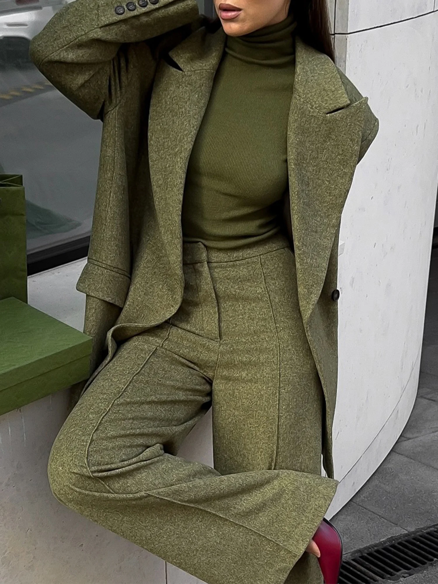 Urban Normale Ärmel Unifarben Reverskragen Blazer