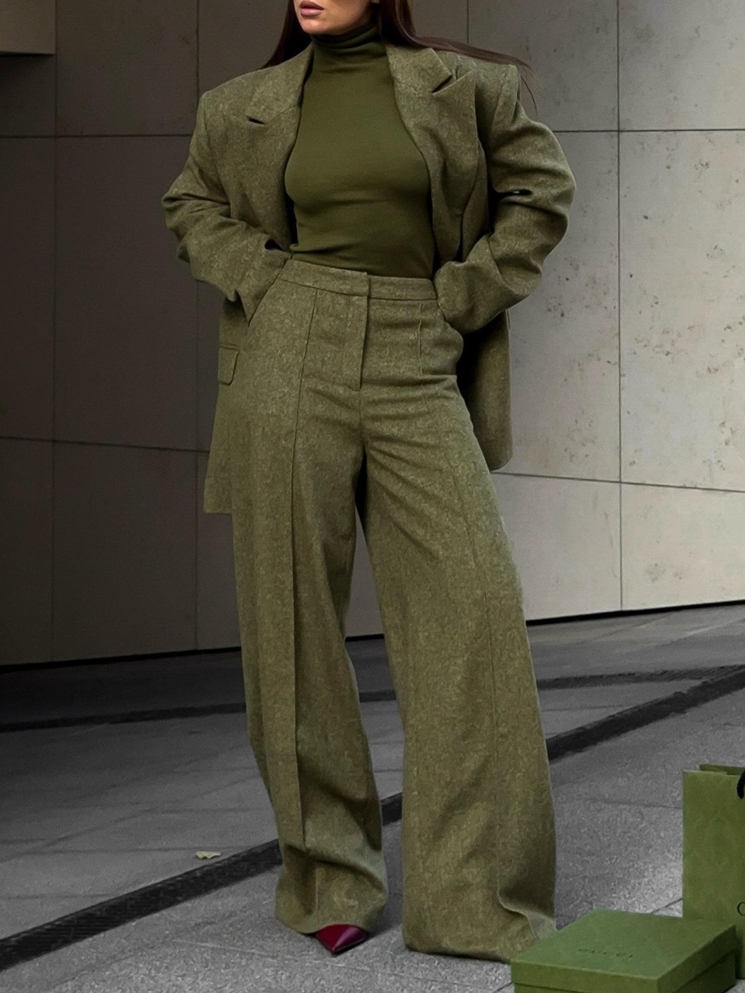 Urban Normale Ärmel Unifarben Reverskragen Blazer