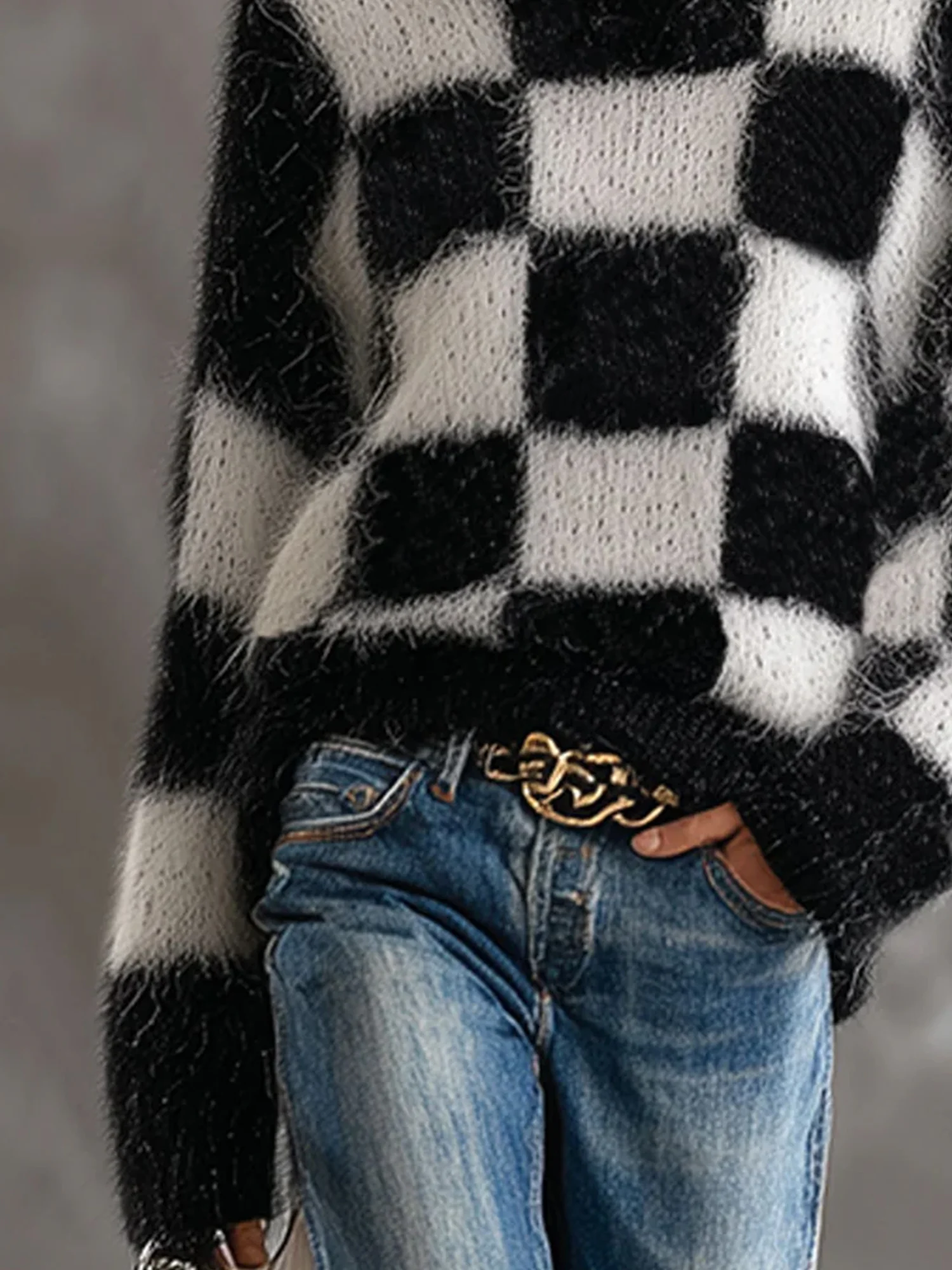 Lässig Kariert Rollkragen Pullover