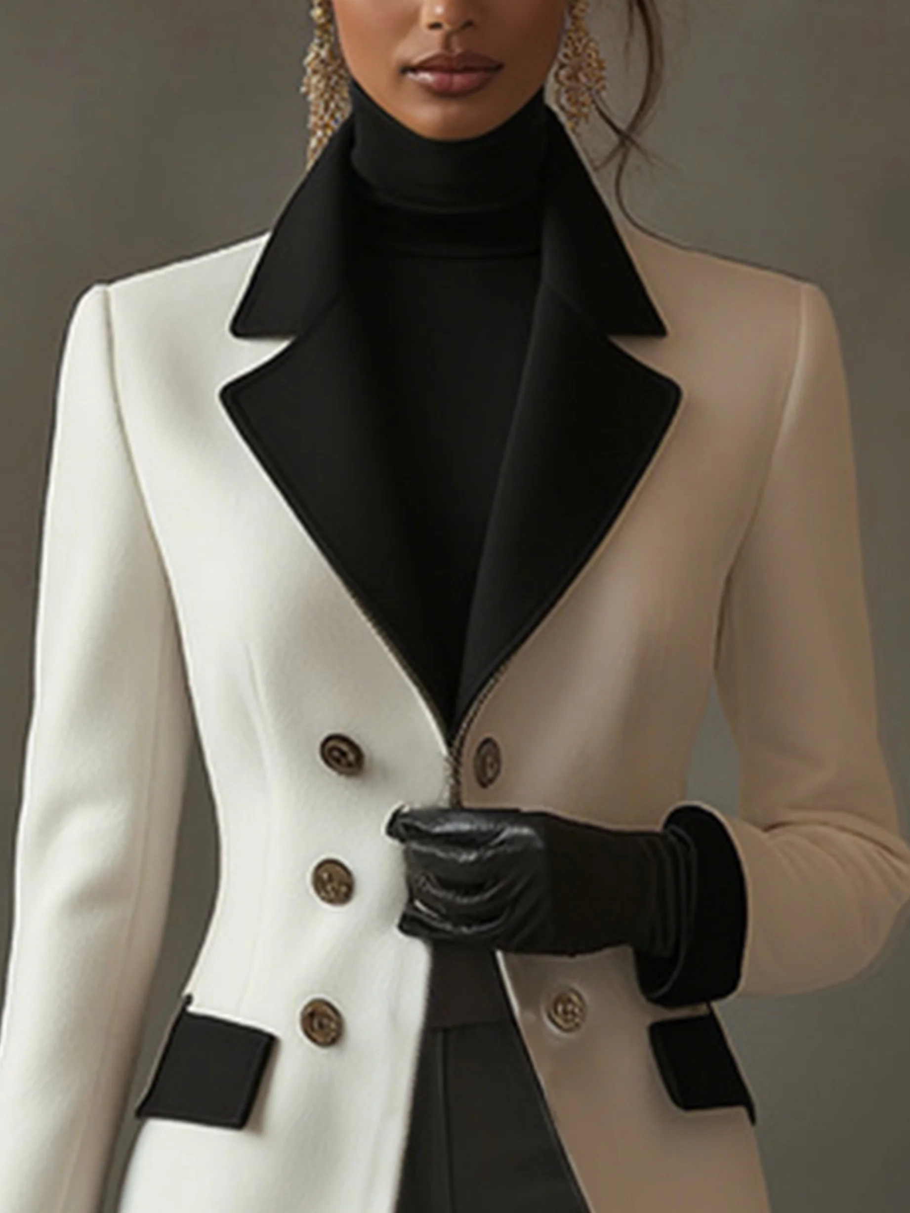 Urban Geknöpft Farbblock Spitze Mantel