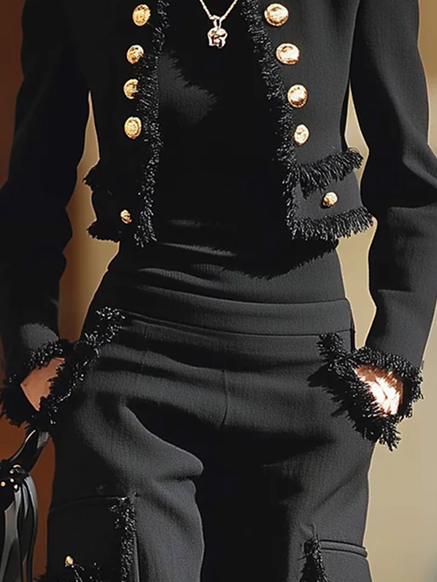 Urban Geknöpft Quaste Unifarben Rundhals Jacke