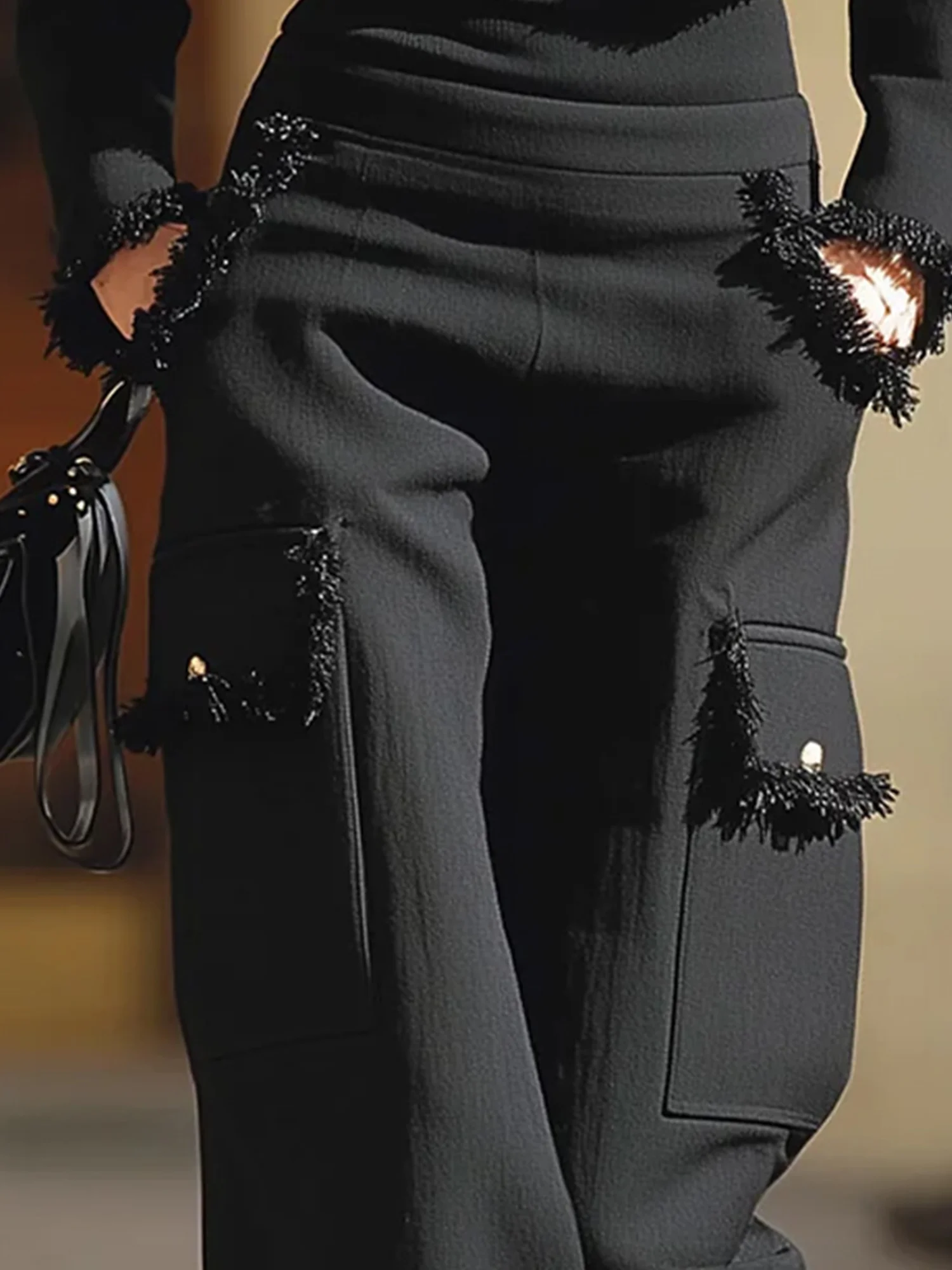 Urban Unifarben Quaste Fashion Gerade Hosen