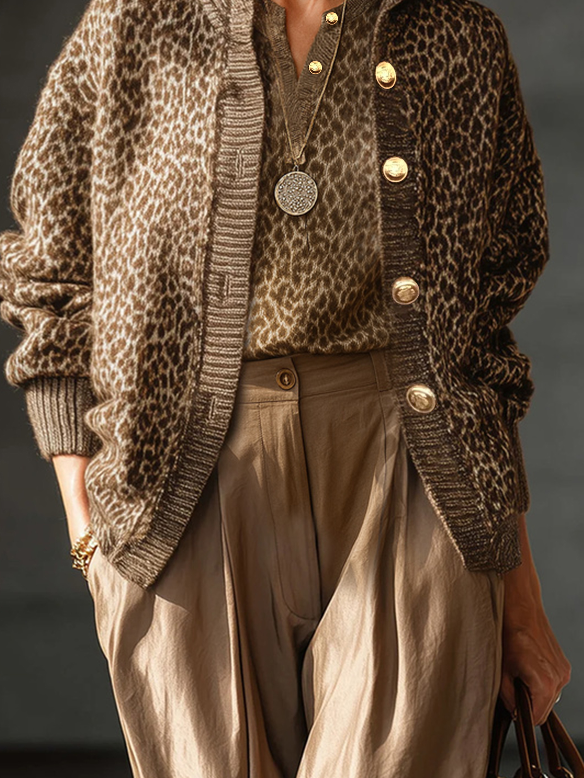 Garn/Wollgarn Urban Leopard Geknöpft Strickjacke