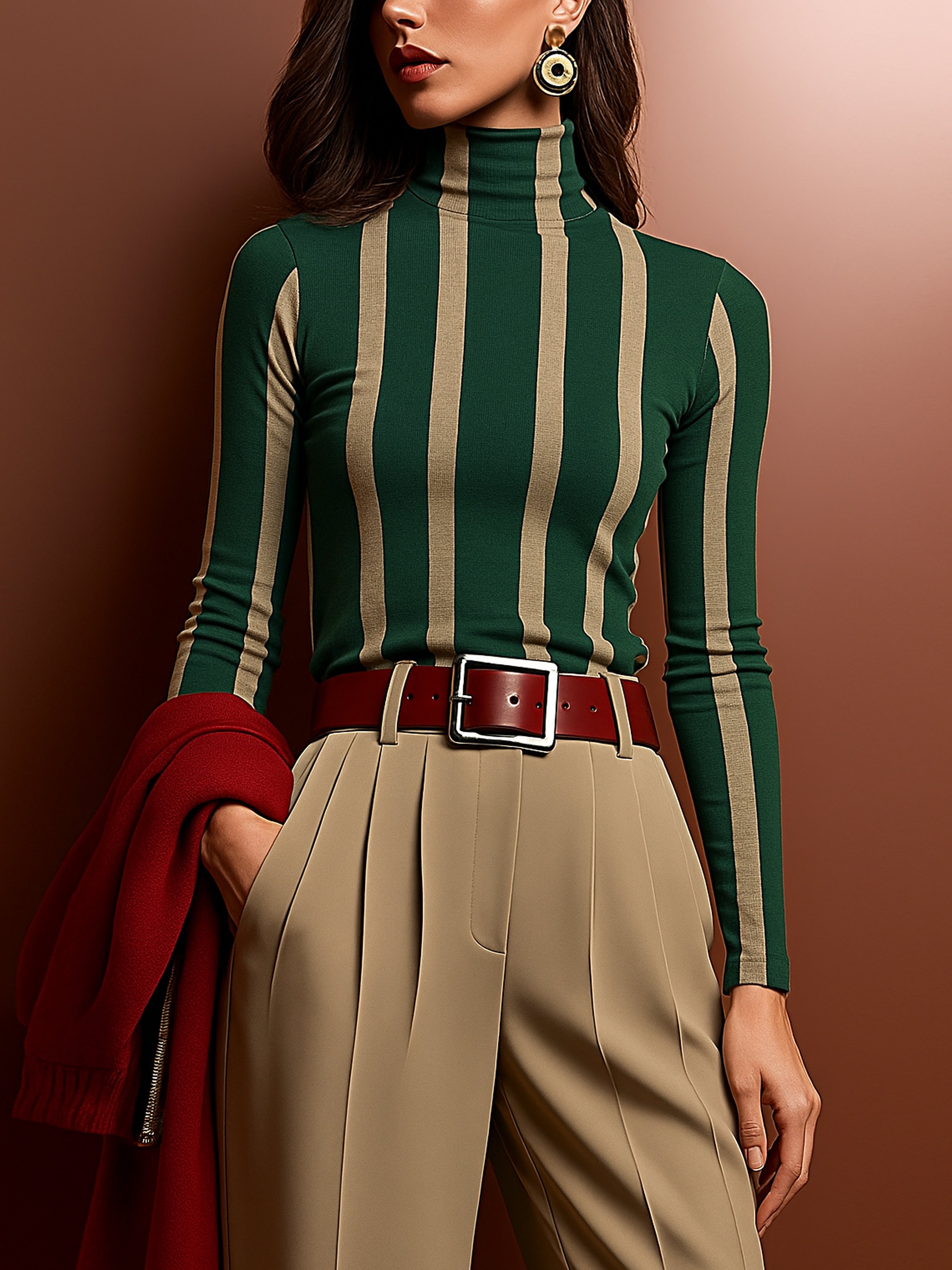 Urban Gestreift Print Rollkragen T-Shirt