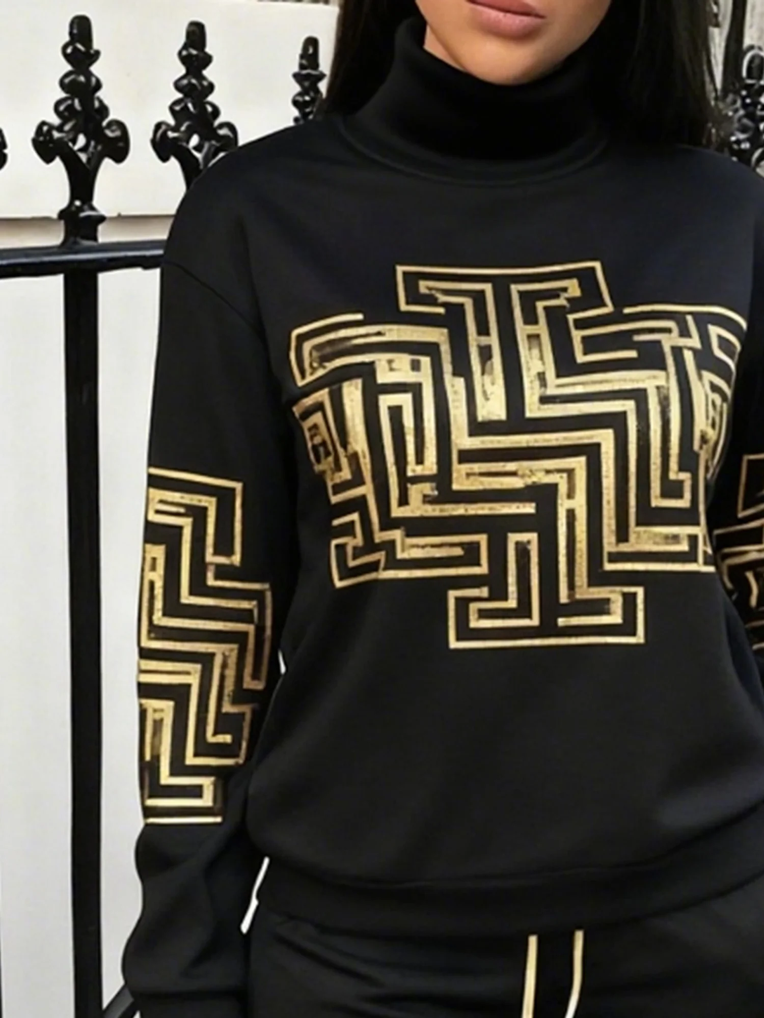 Lässig Geometrisch Print Rollkragen  Sweatshirt