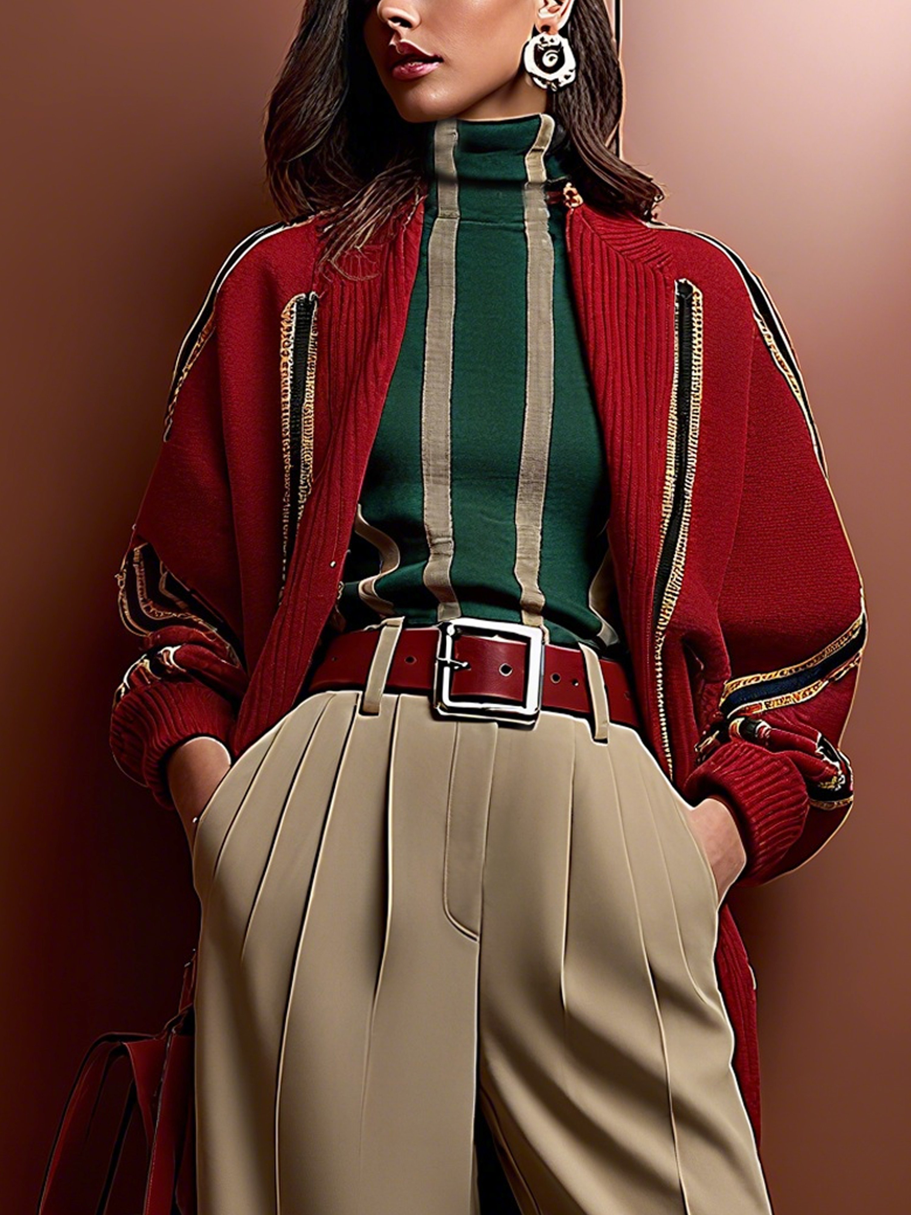 Urban Gestreift Print Rollkragen T-Shirt