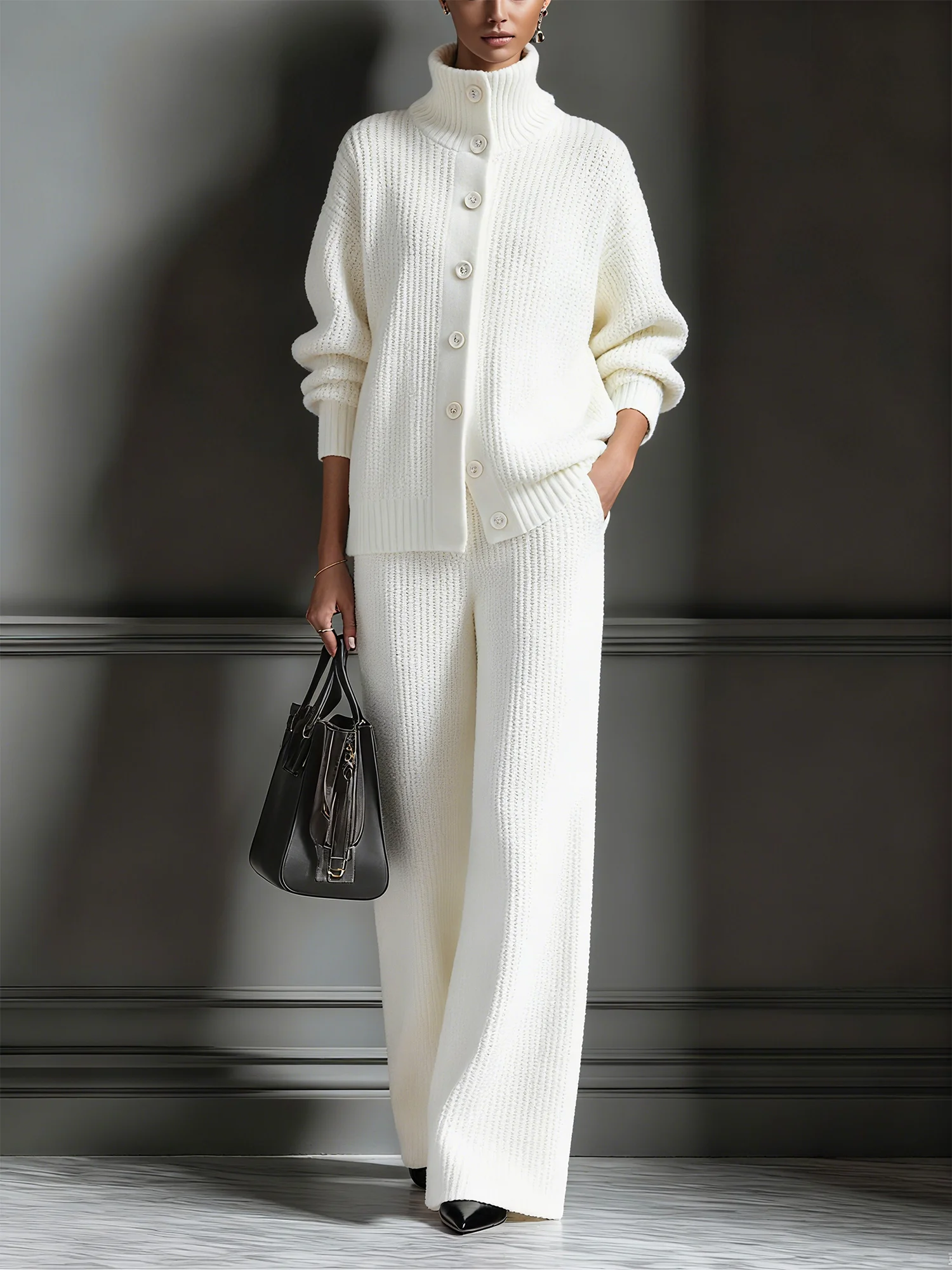 Lässig Unifarben Rollkragen Pullover Strickjacke