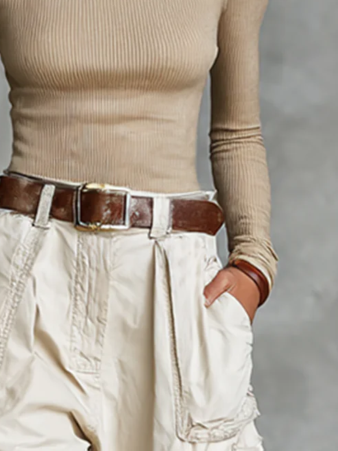 Lässig Unifarben Taschen Cargohosen