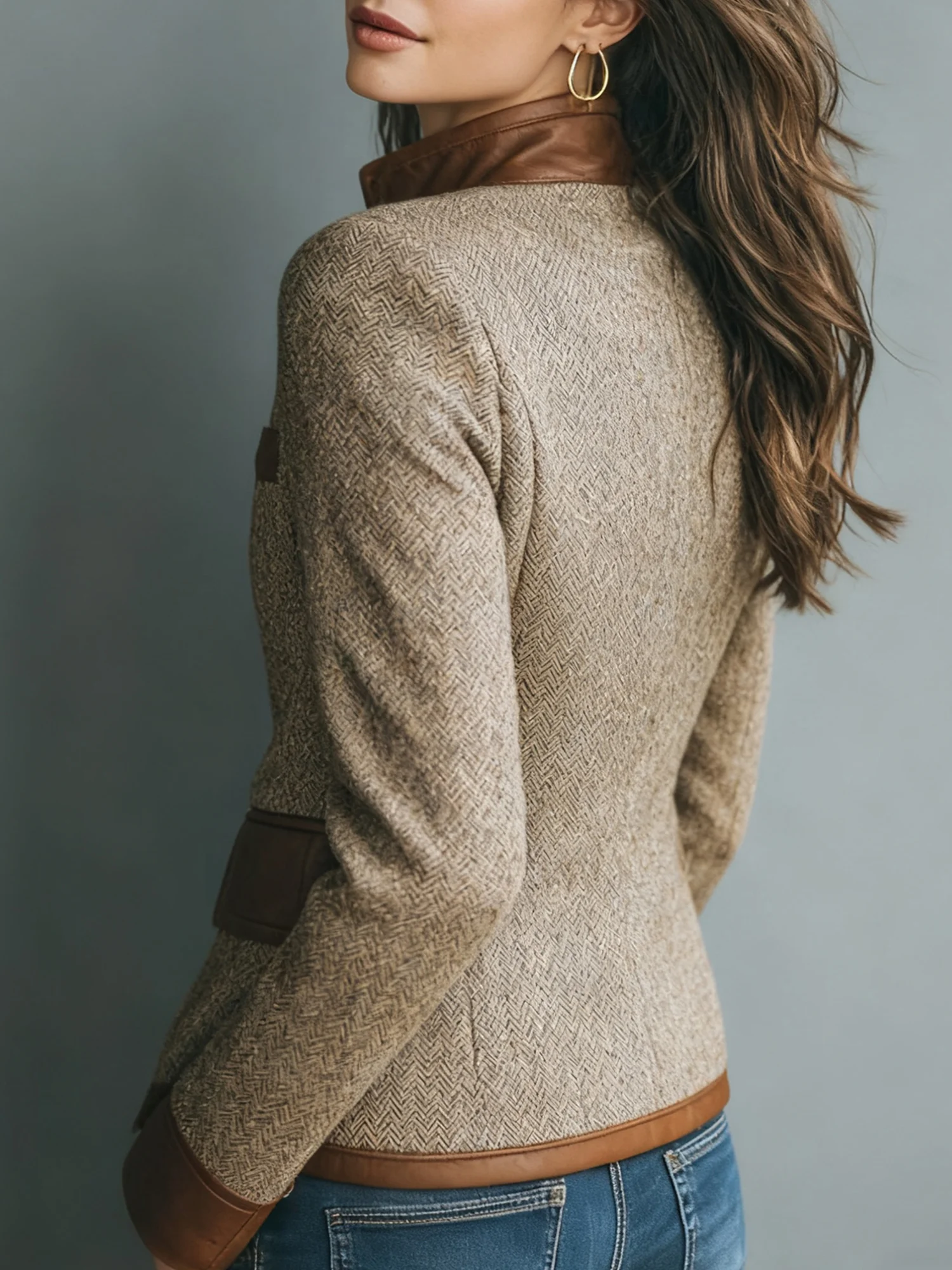 Urban Geknöpft Rohrleitungen Fischgrät Stehkragen Jacke