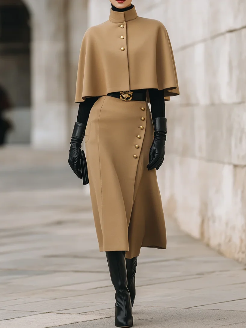 Elegant Geknöpft Unifarben Midi Rock Kein Gürtel