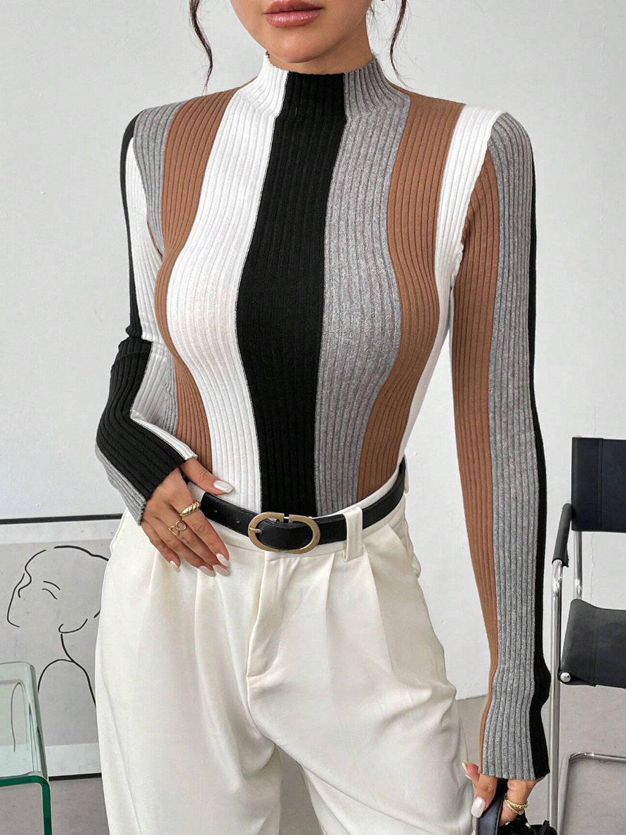 Urban Farbblock Stehkragen Pullover