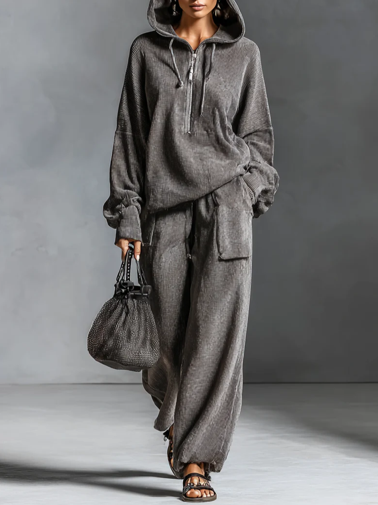 Kord Lässig Unifarben Reißverschluss Kapuze