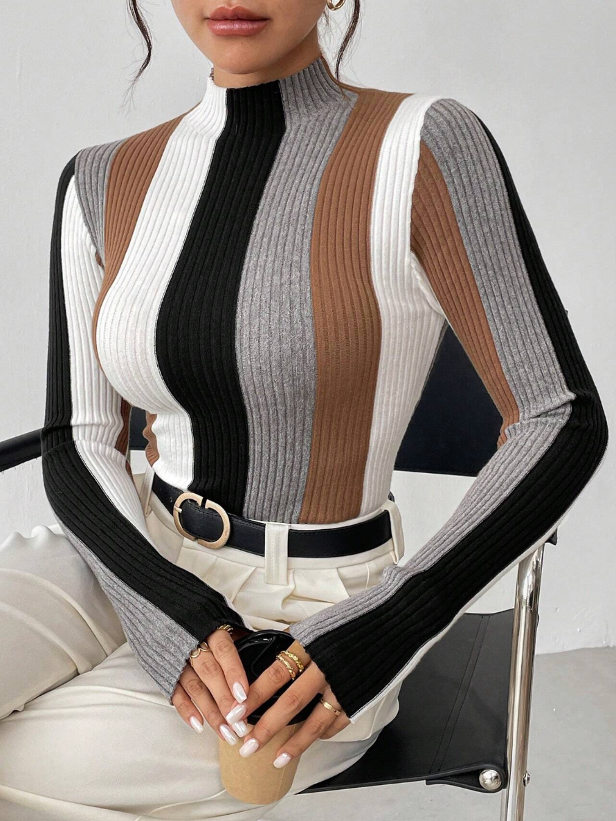 Urban Farbblock Stehkragen Pullover