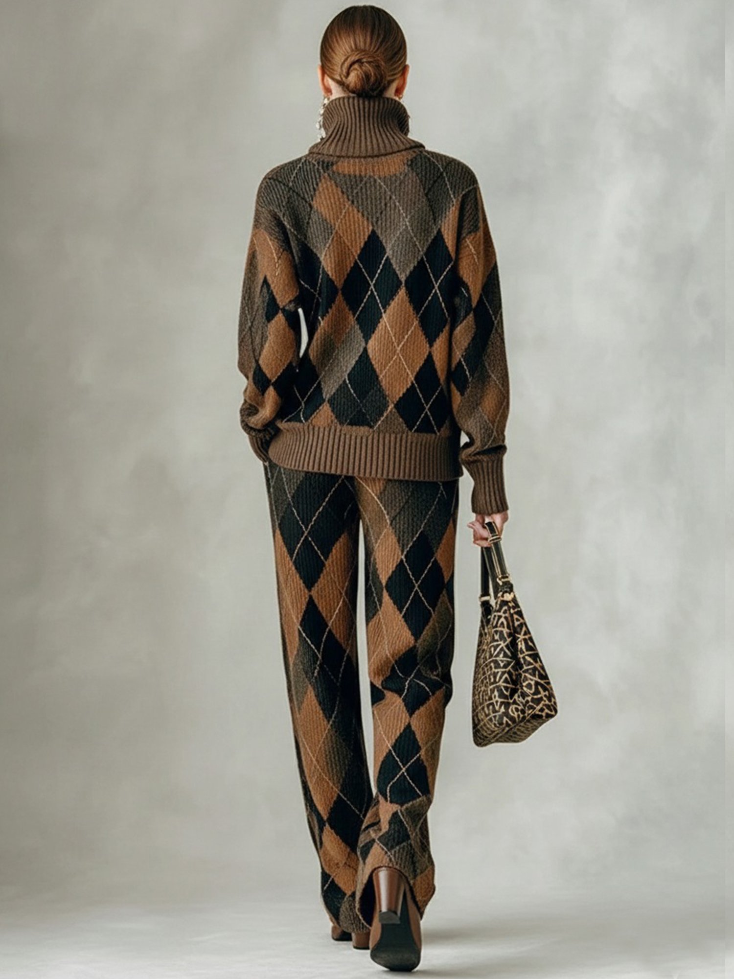 Lässig Kariert Pullover Gerade Hosen