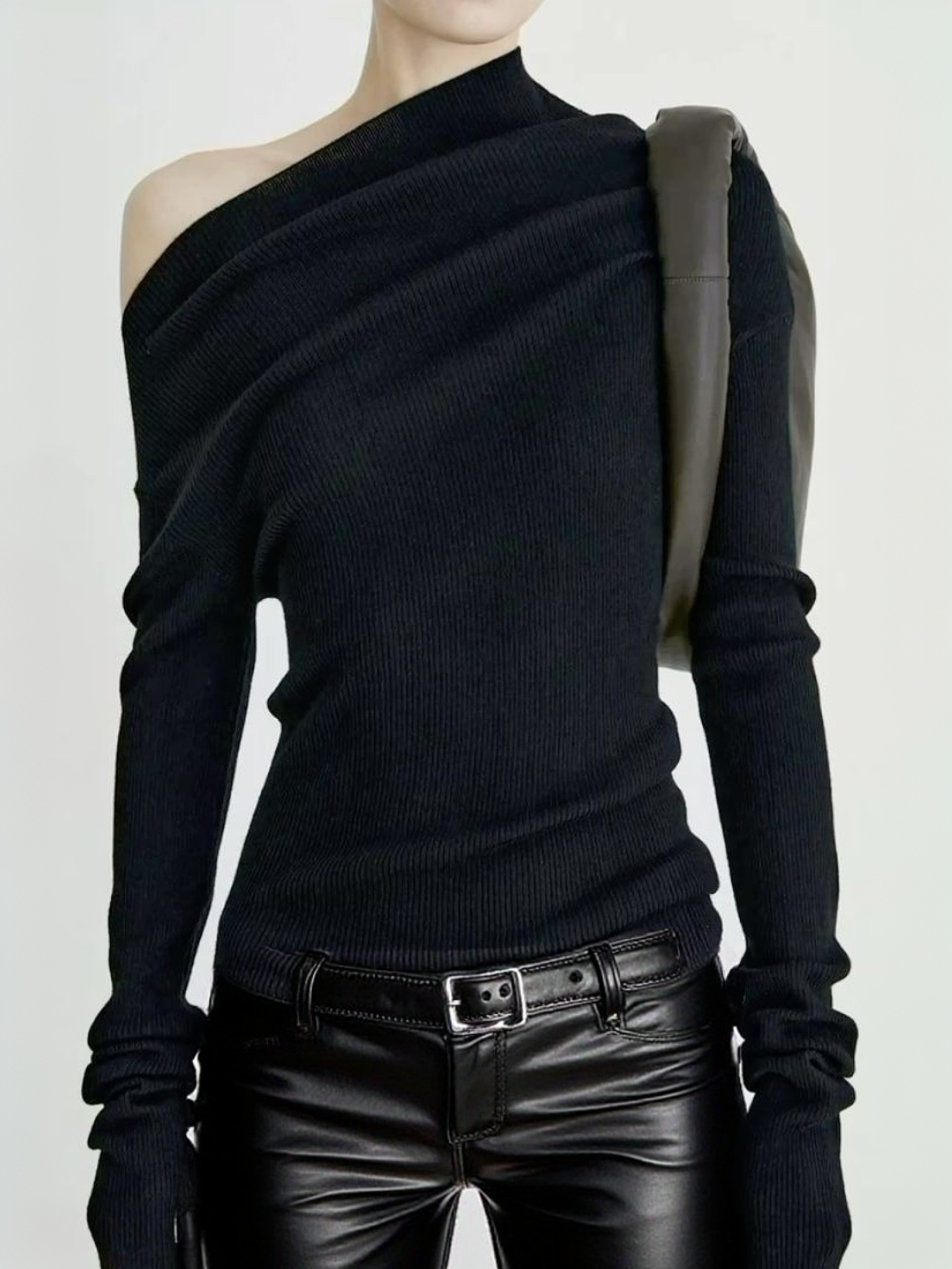 Gestrickt Lässig Unifarben U-Boot-Ausschnitt T-Shirt