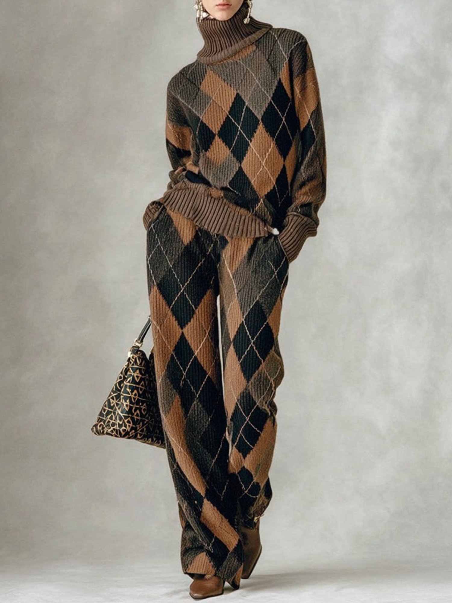 Lässig Kariert Pullover Gerade Hosen