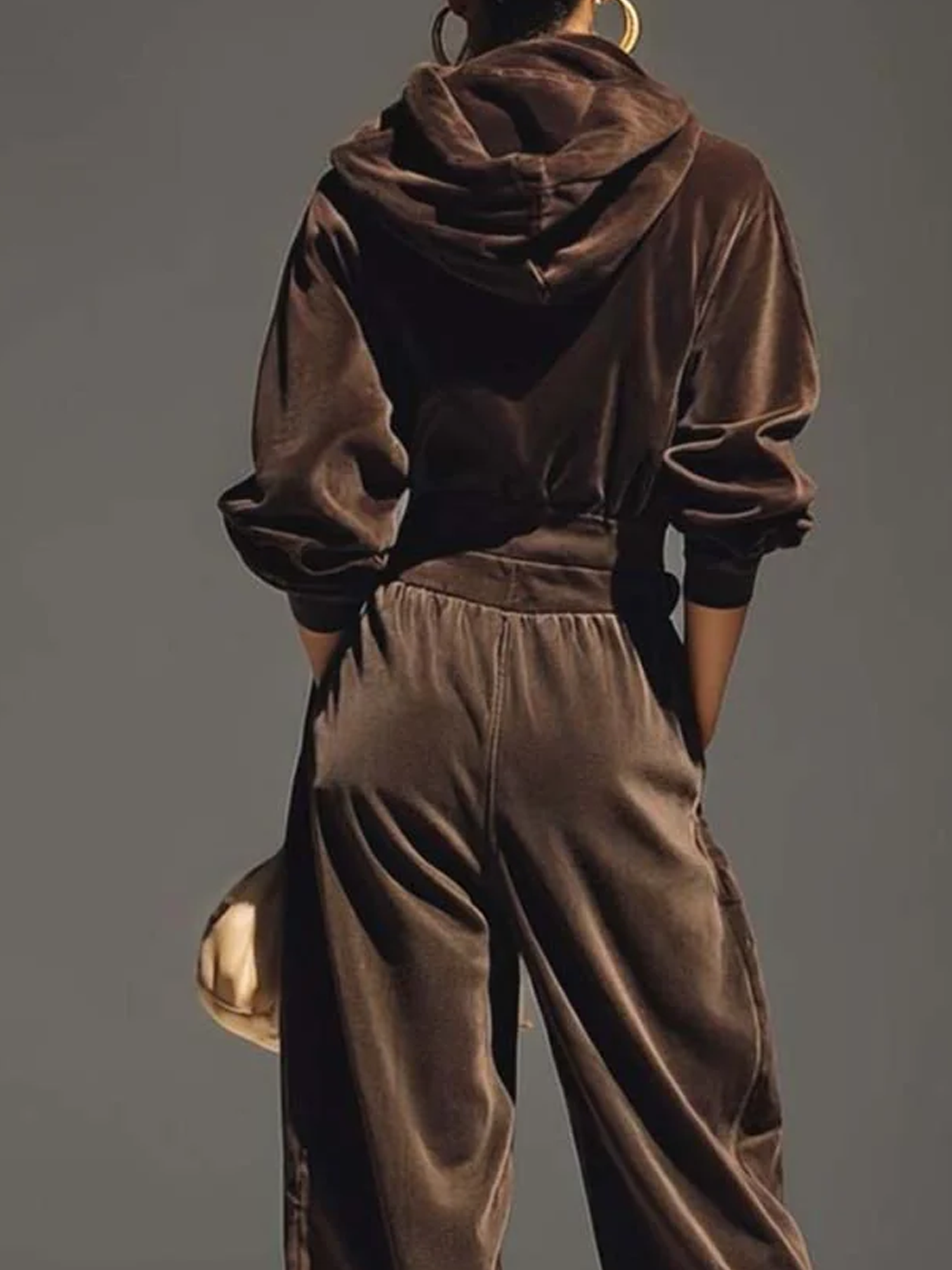 Samt Lässig Unifarben Kapuze Bluse