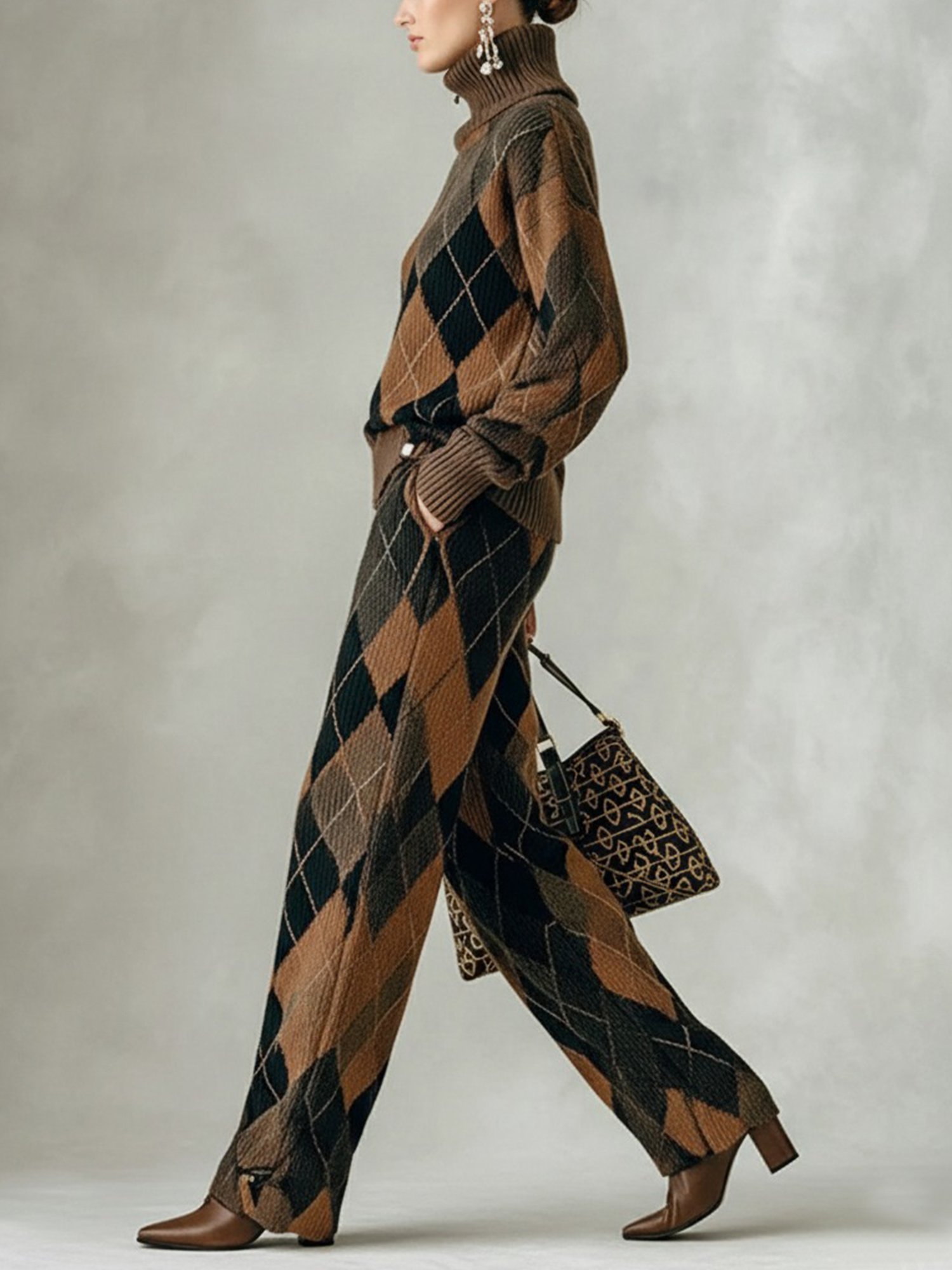 Lässig Kariert Pullover Gerade Hosen