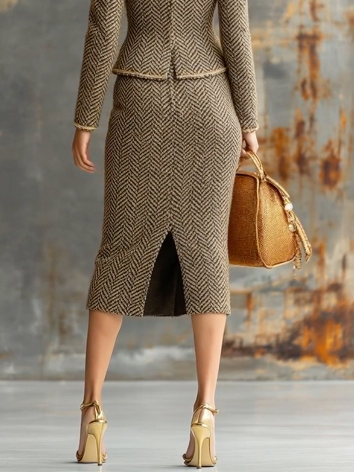 Elegant Fischgrät Midi Rock