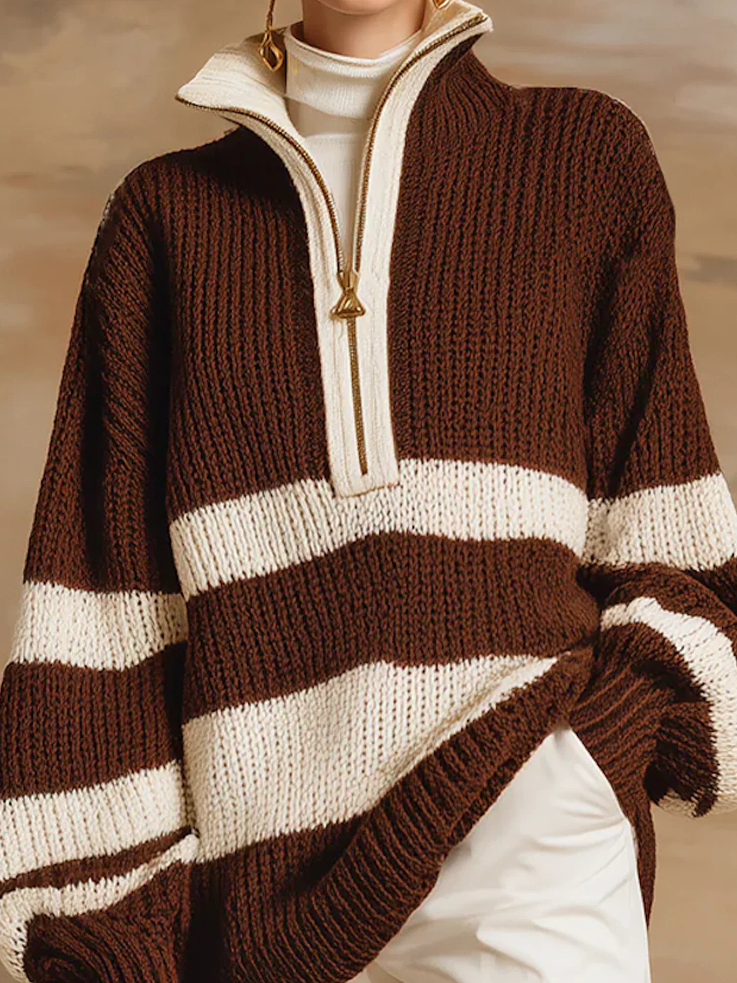 Lässig Farbblock Stehkragen Pullover