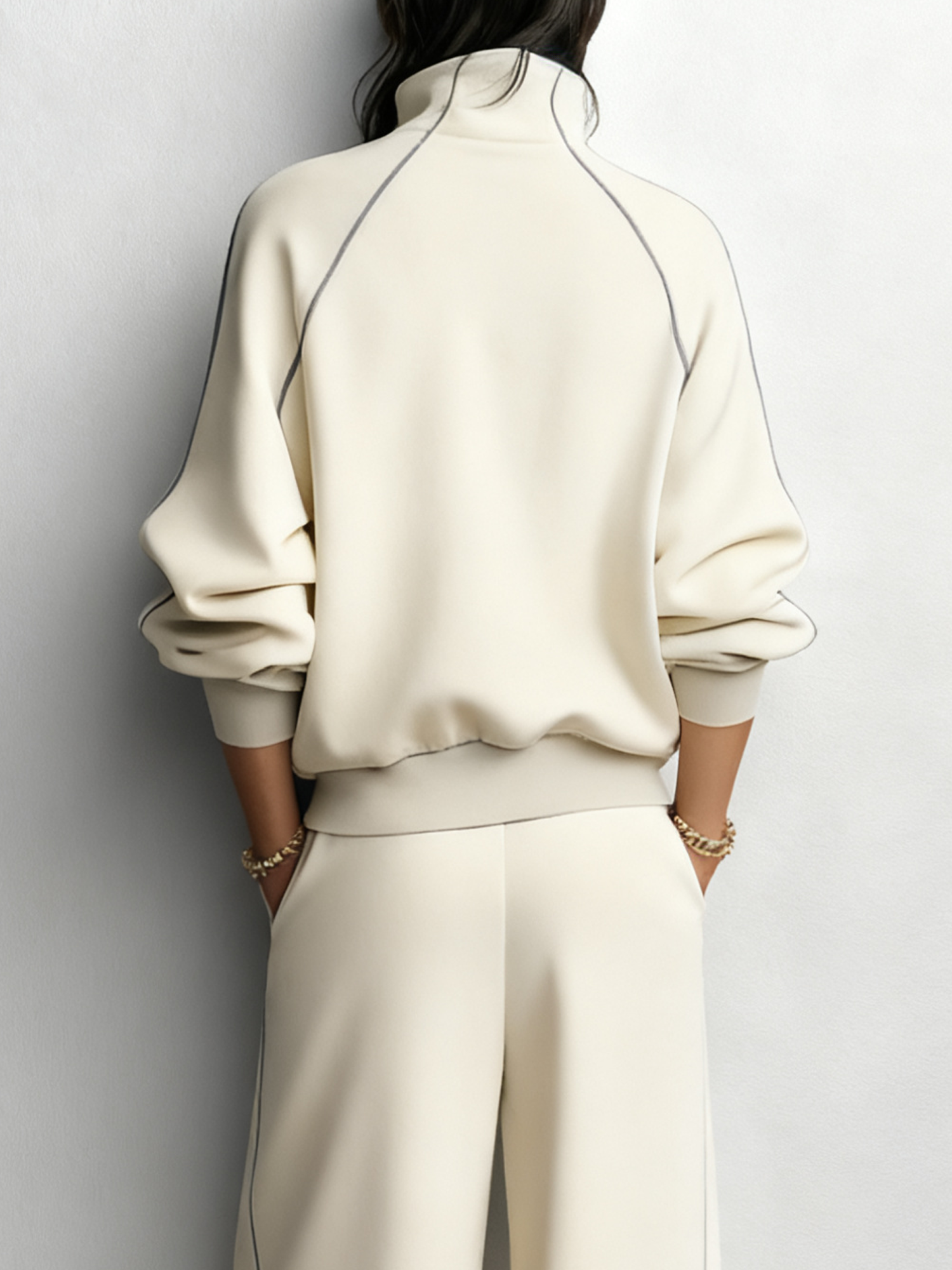 Lässig Farbblock Stehkragen Sweatshirt