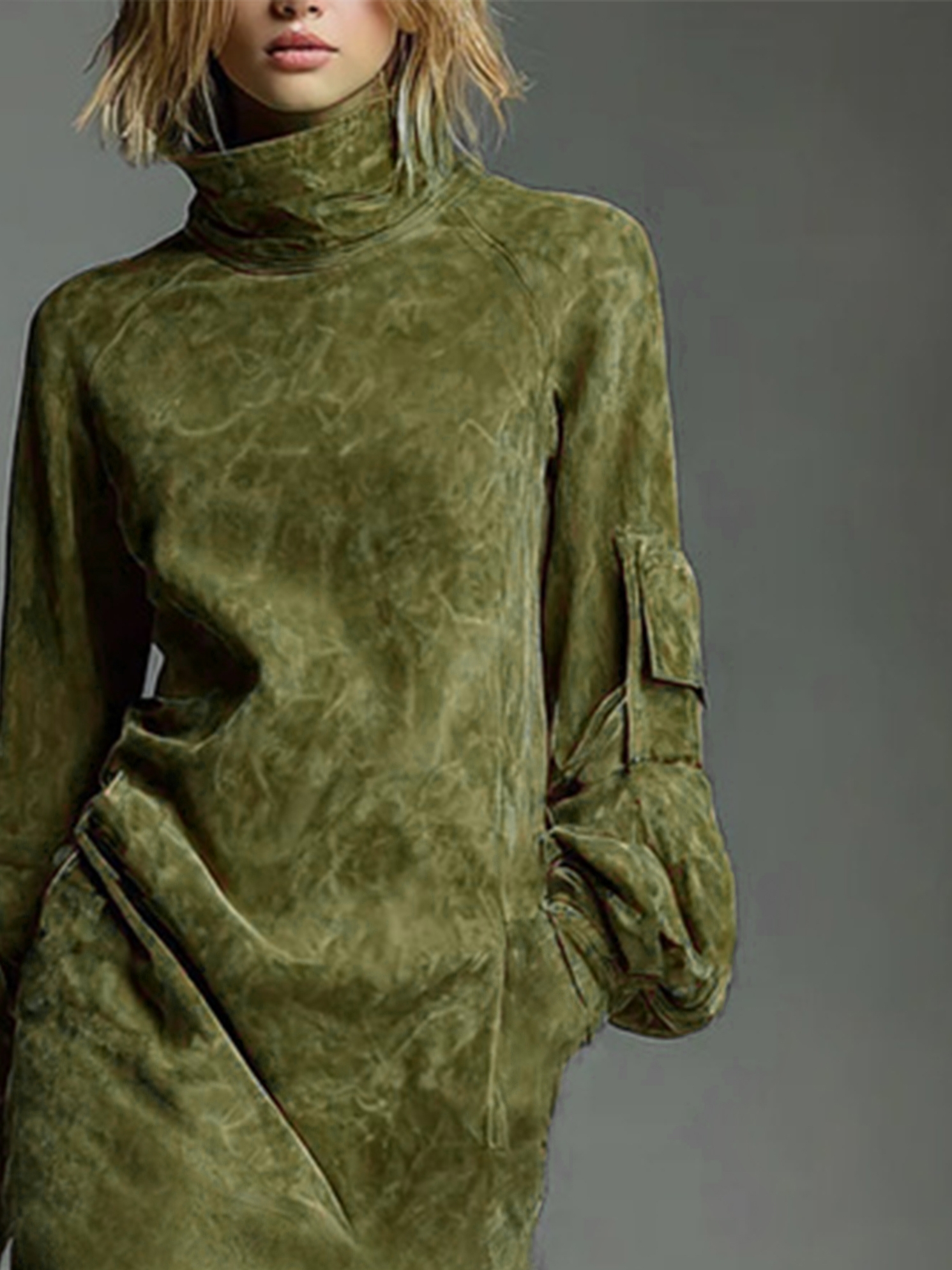 Lässig Unifarben Taschen Midikleid